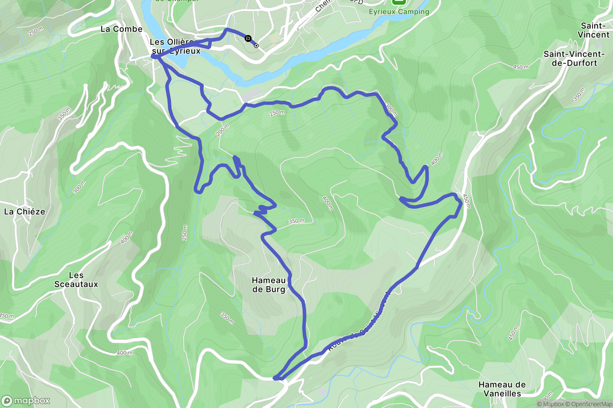 Les Ollières-sur-Eyrieux : carte du parcours de randonnée - France