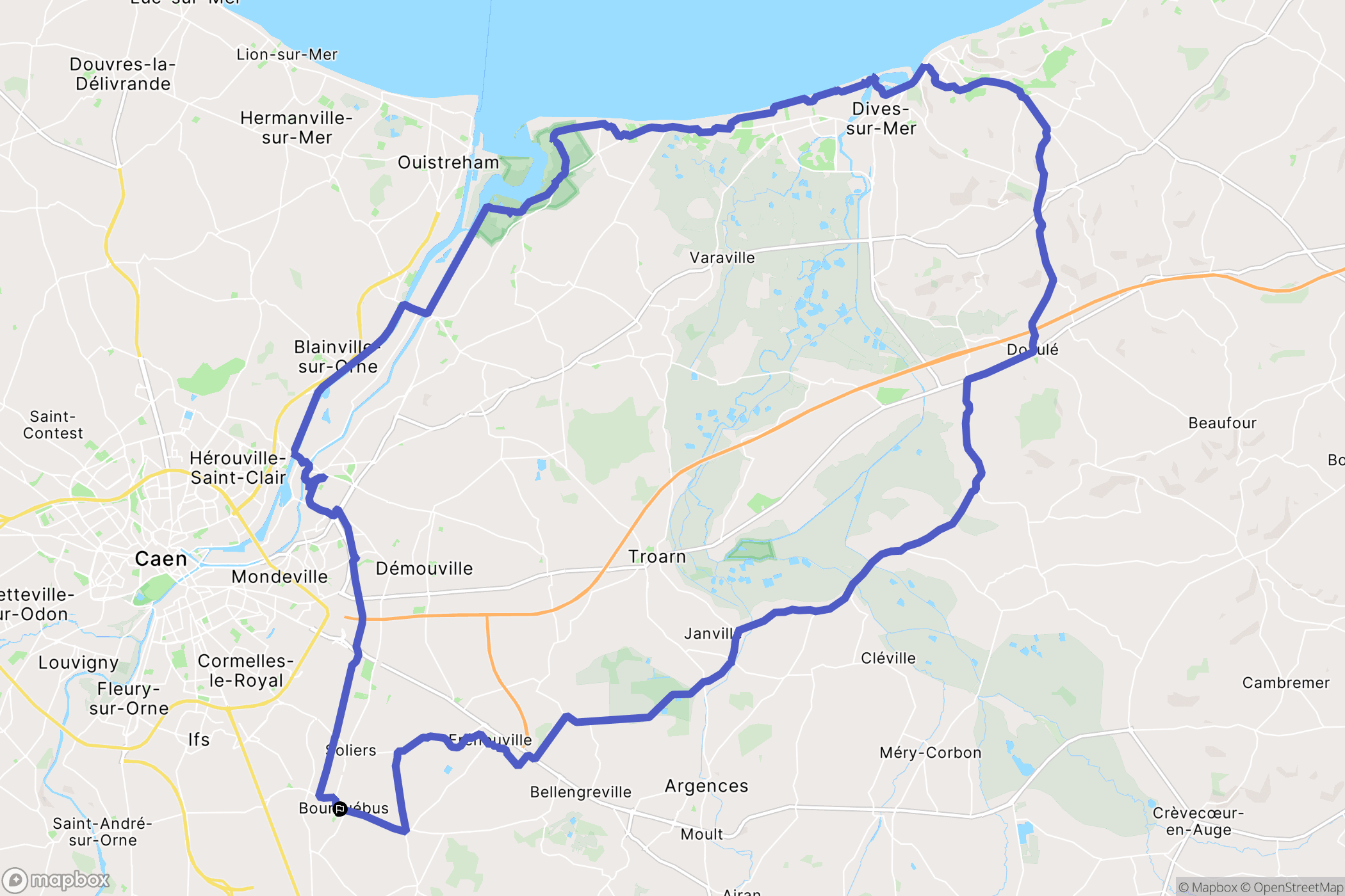 Bourguébus : carte du parcours de randonnée - France