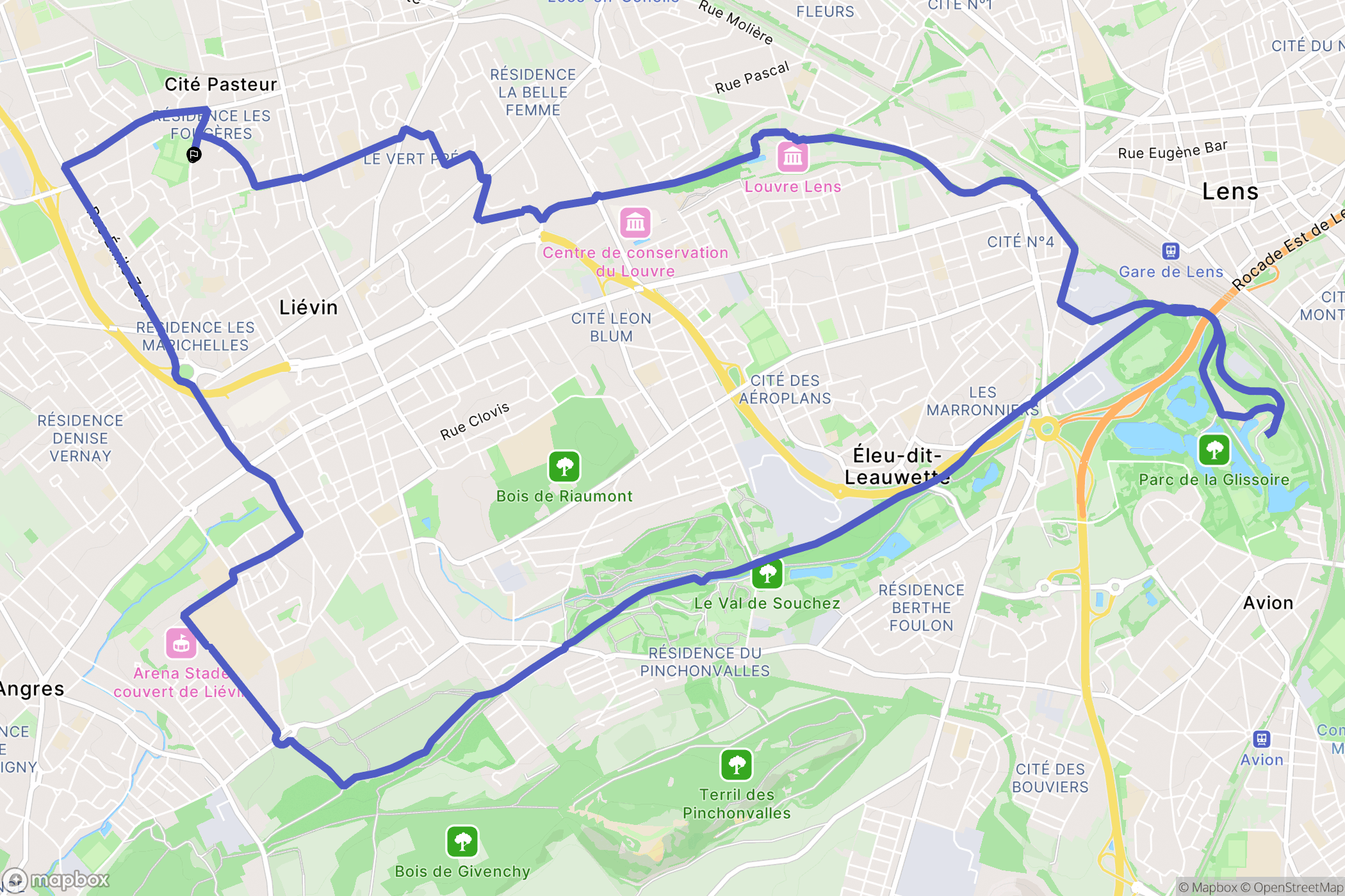 Liévin : carte du parcours de randonnée - France