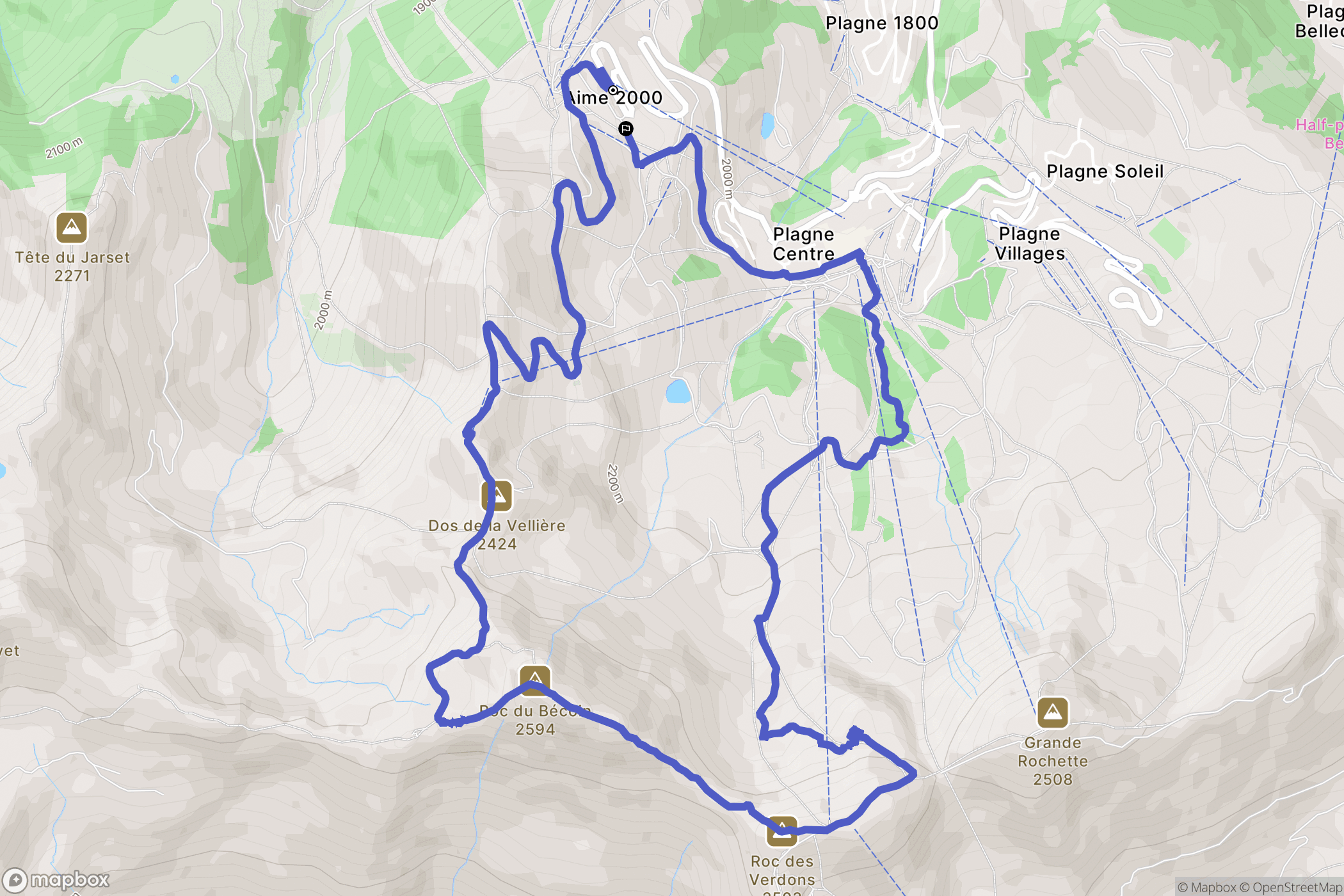 Mâcot-la-Plagne : carte du parcours de randonnée - France