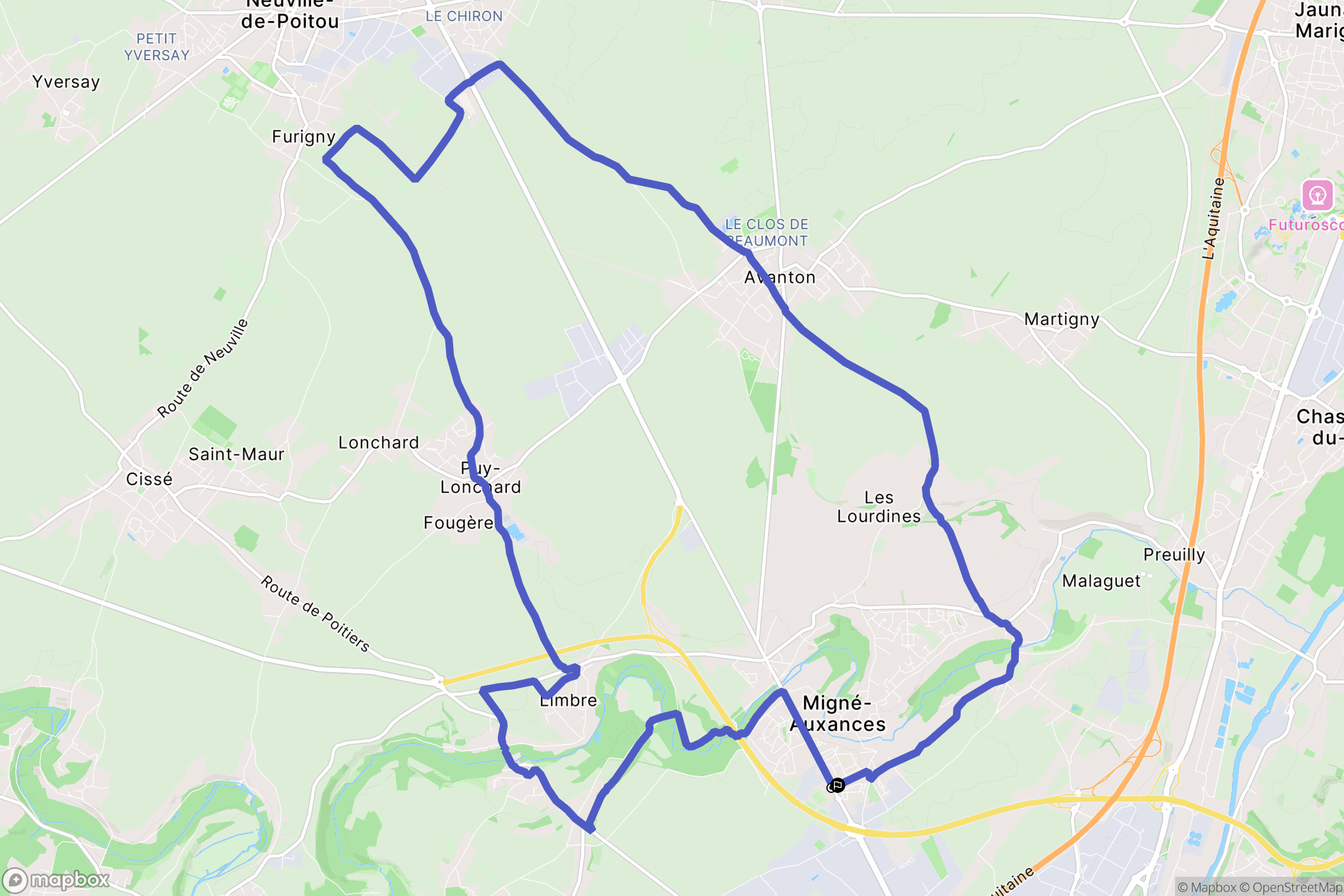 Migné-Auxances : carte du parcours de randonnée - France