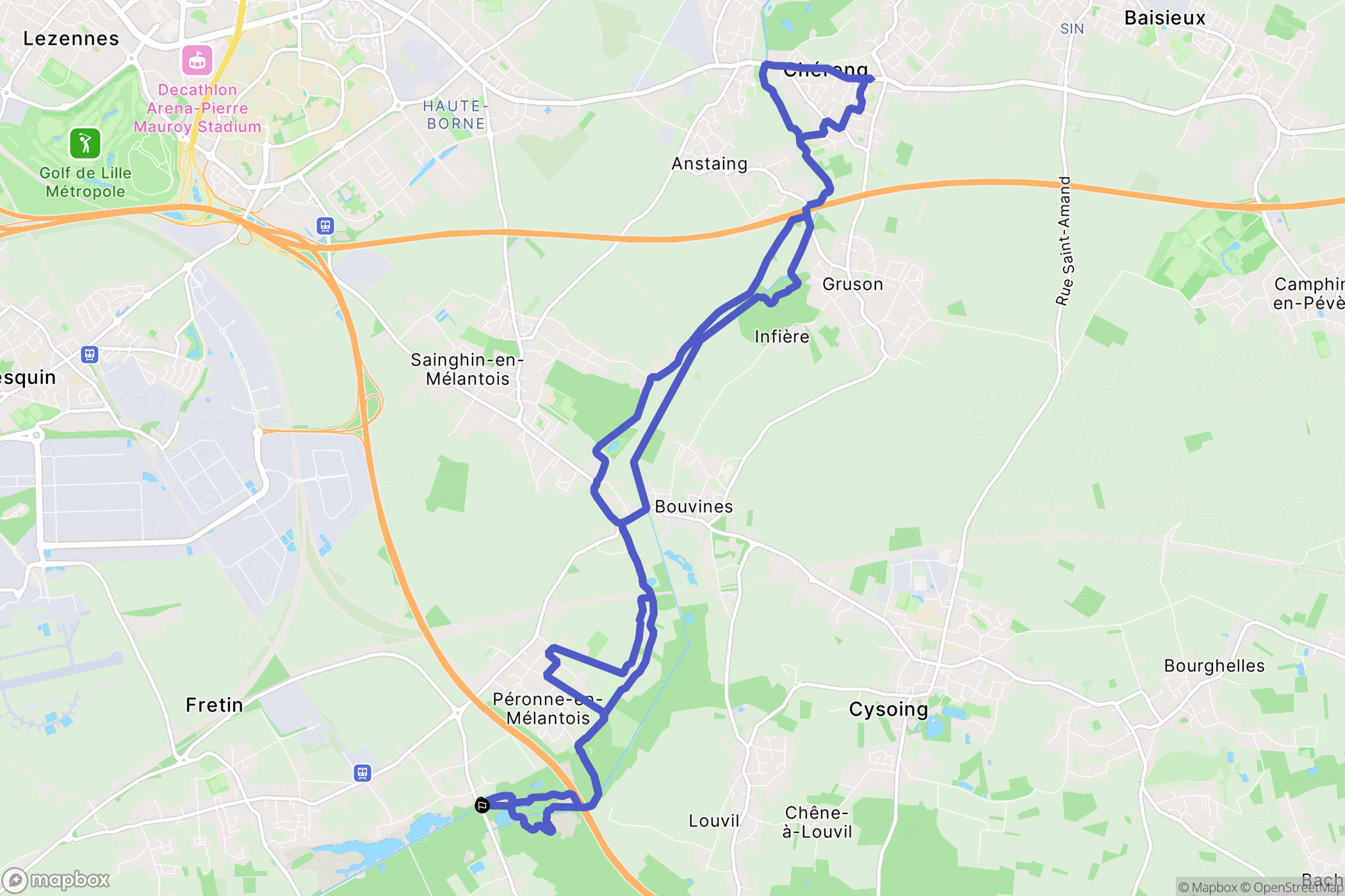 Fretin : carte du parcours de randonnée - France