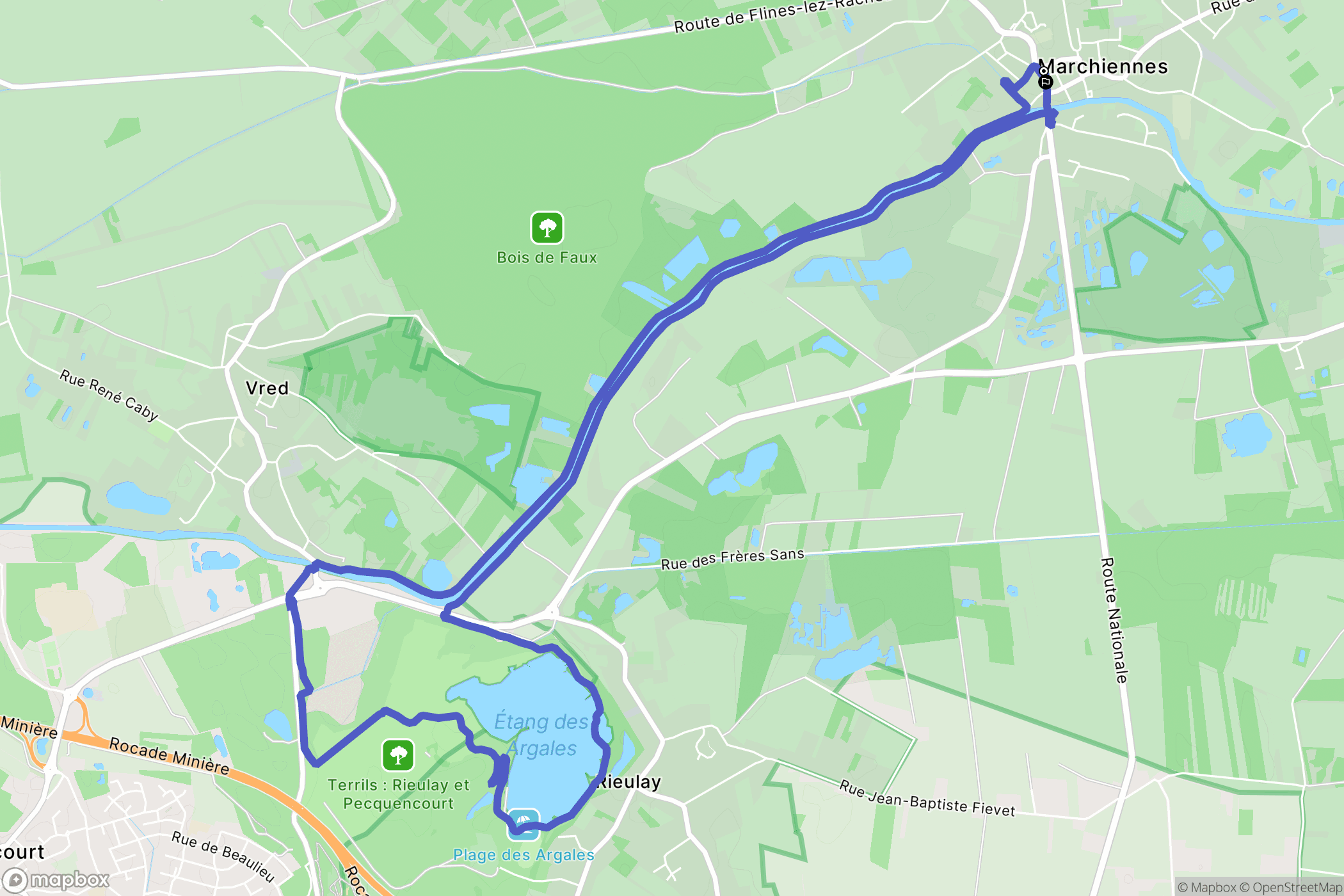 Marchiennes : carte du parcours de randonnée - France