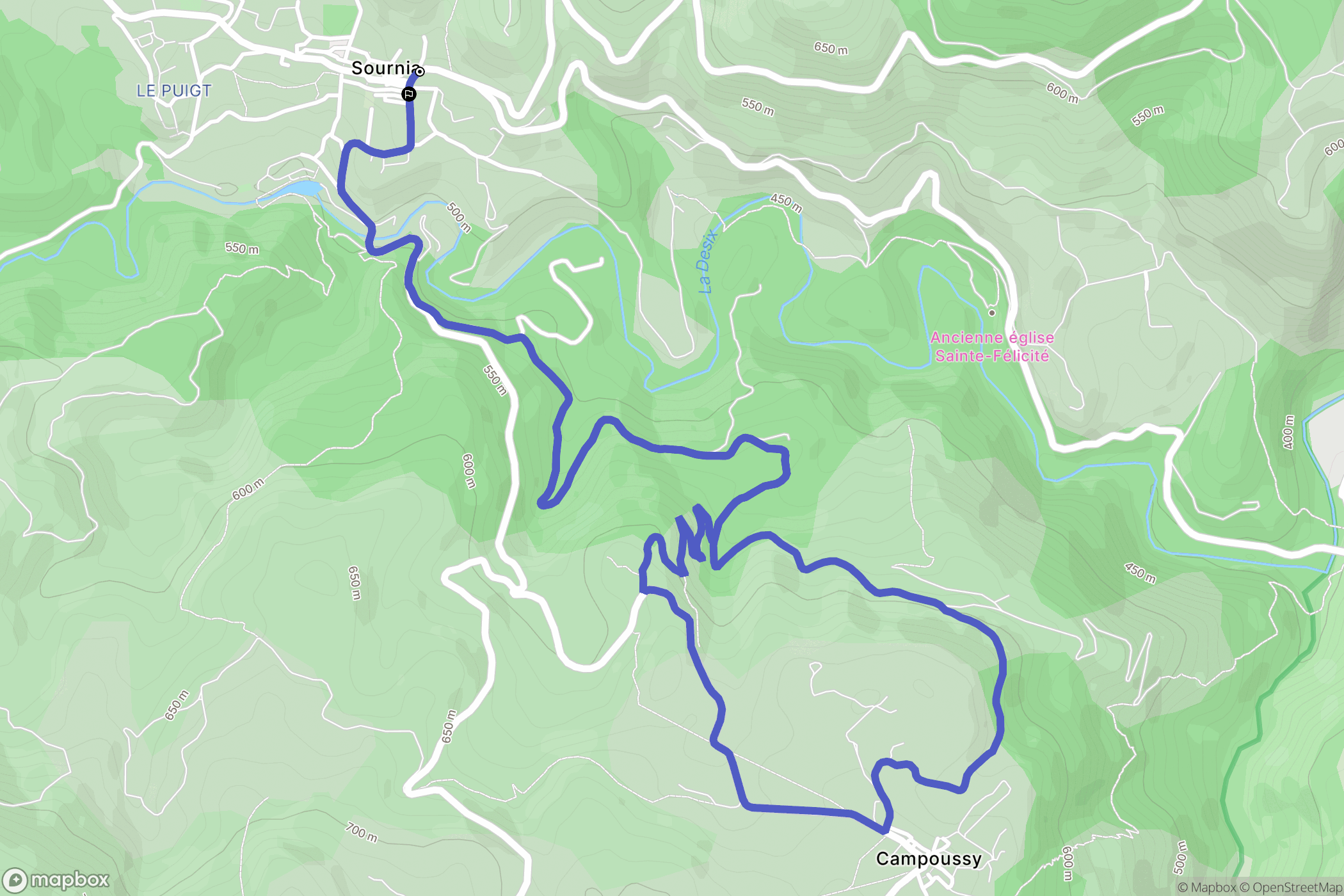 Campoussy : carte du parcours de randonnée - France