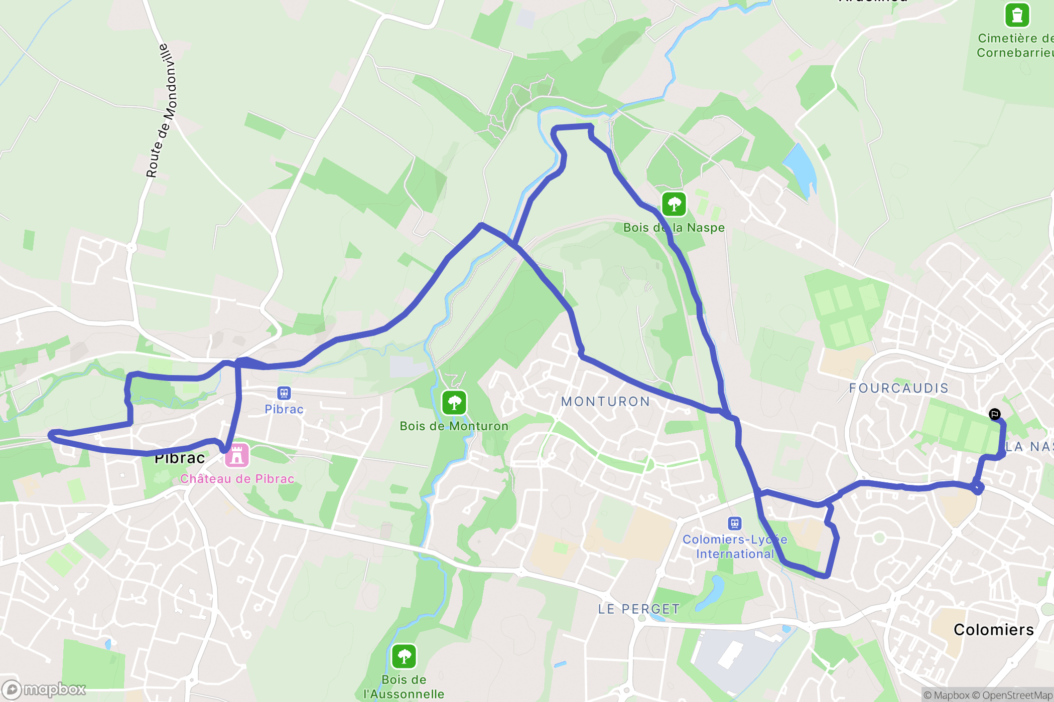 Colomiers : carte du parcours de randonnée - France