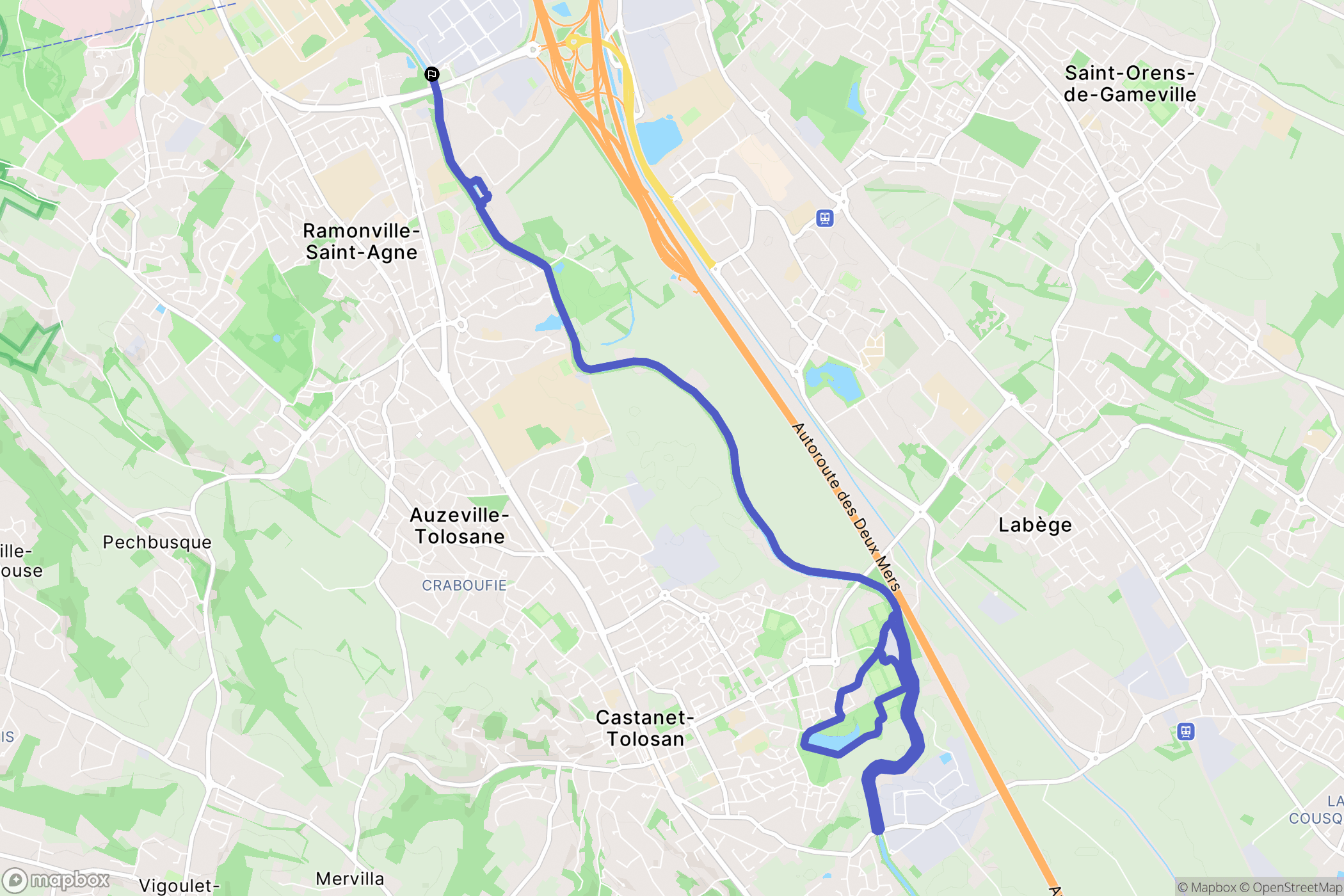 Toulouse : carte du parcours de randonnée - France