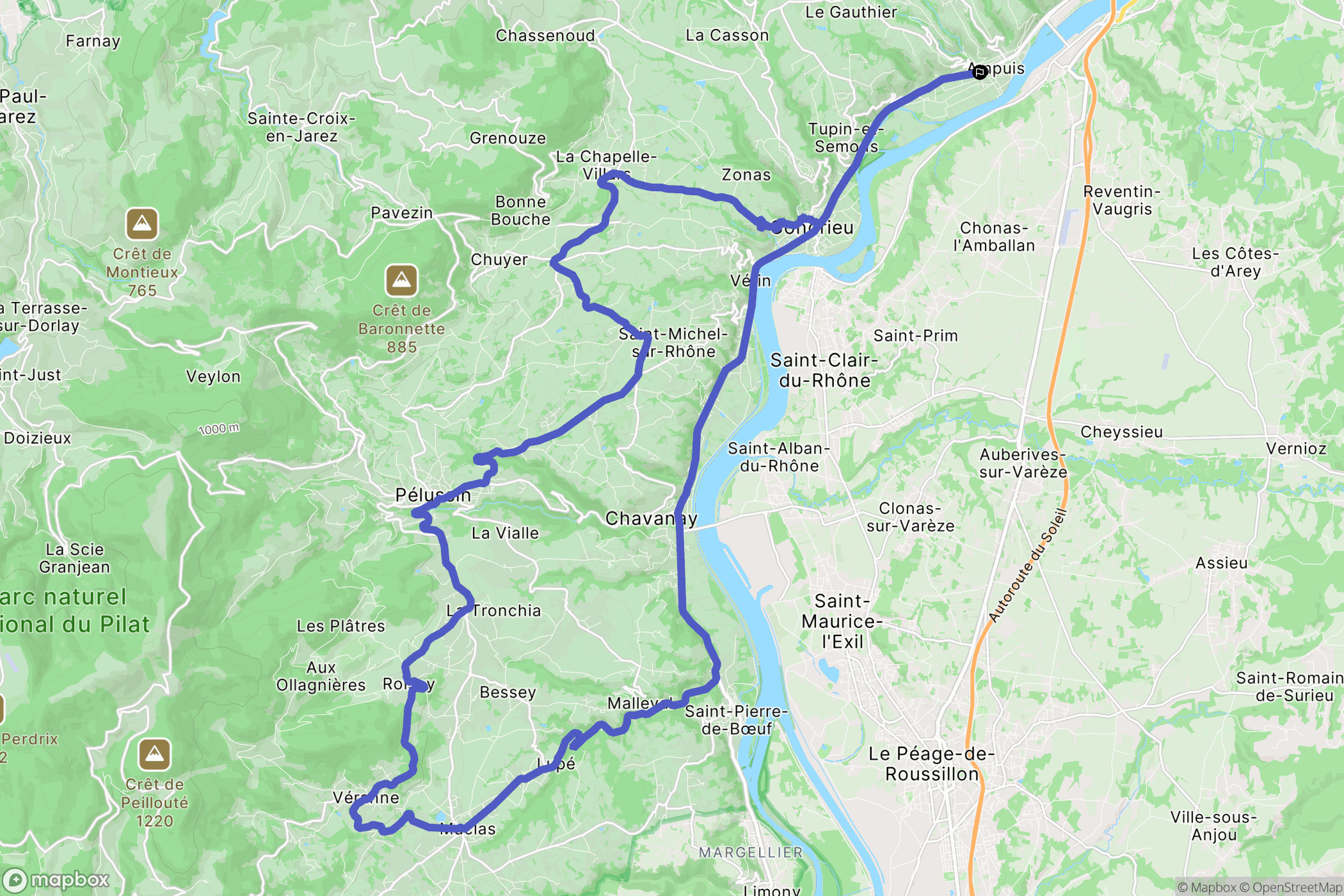Ampuis : carte du parcours de randonnée - France