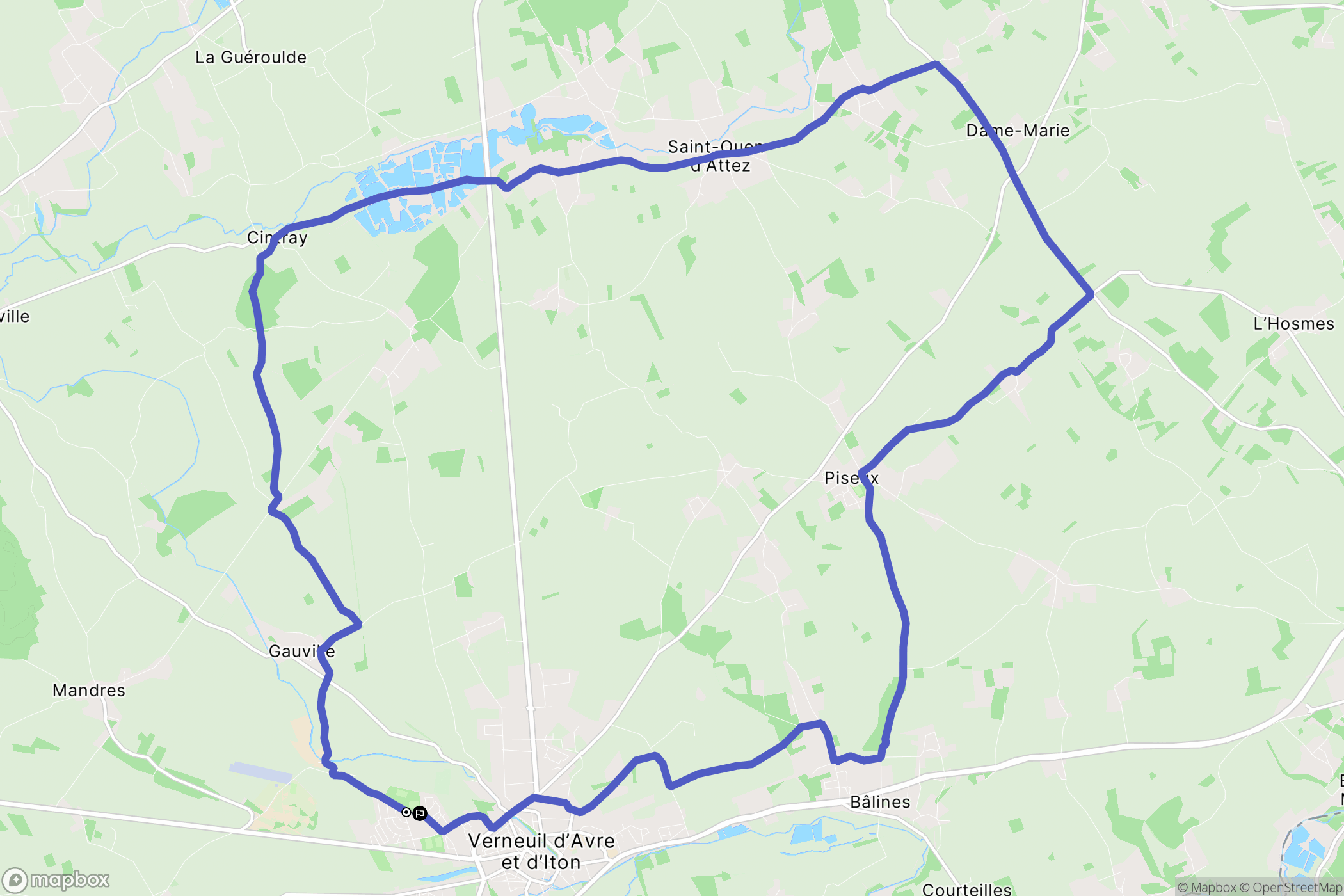 Verneuil d'Avre et d'Iton : carte du parcours de randonnée - France