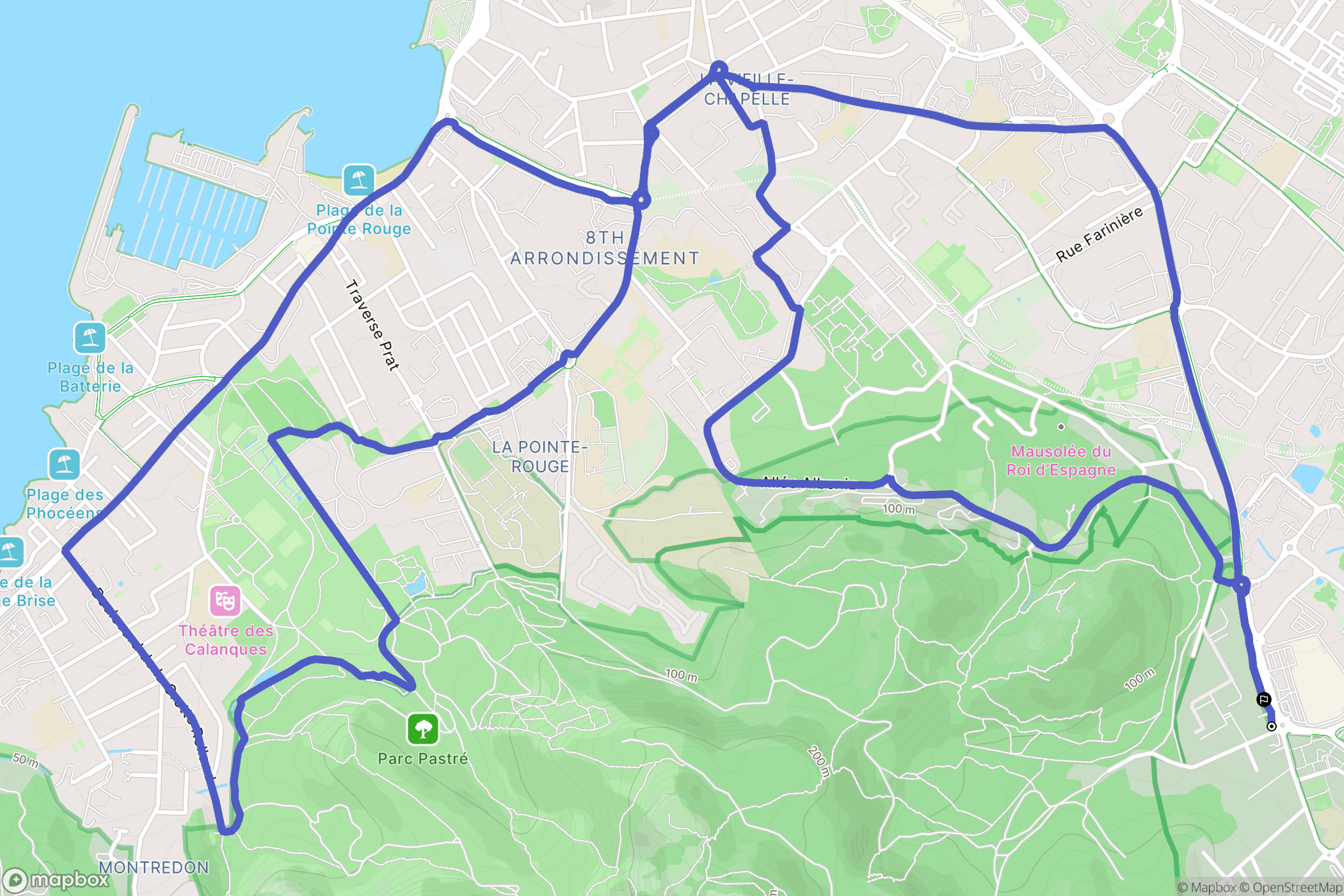 Marseille : carte du parcours de randonnée - France
