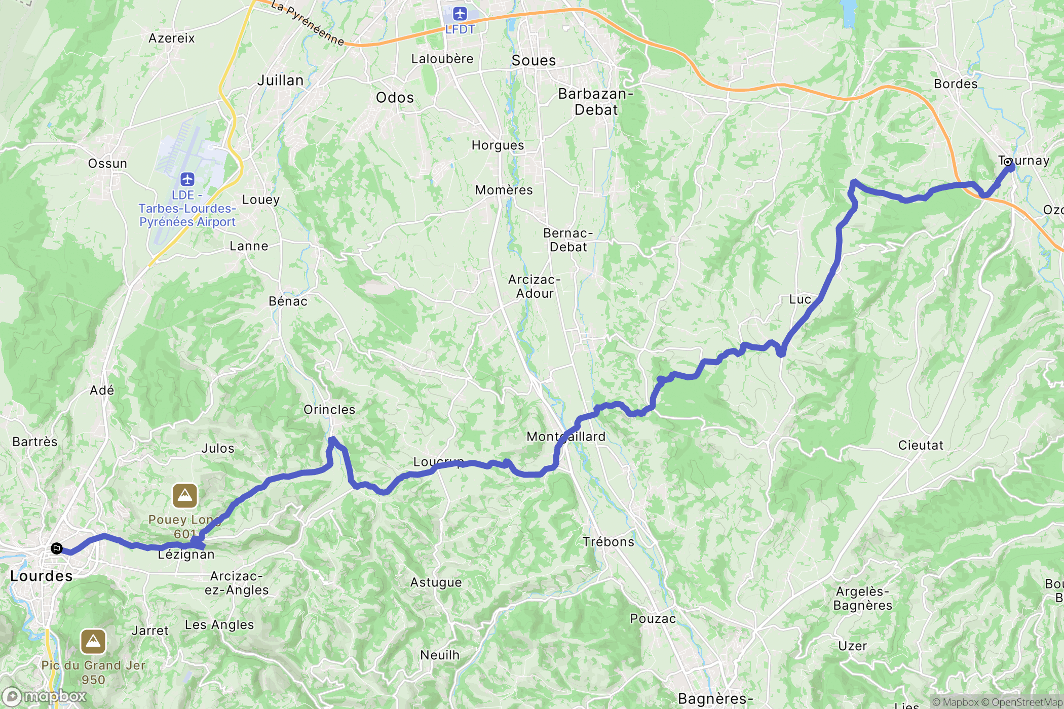 Tournay : carte du parcours de randonnée - France