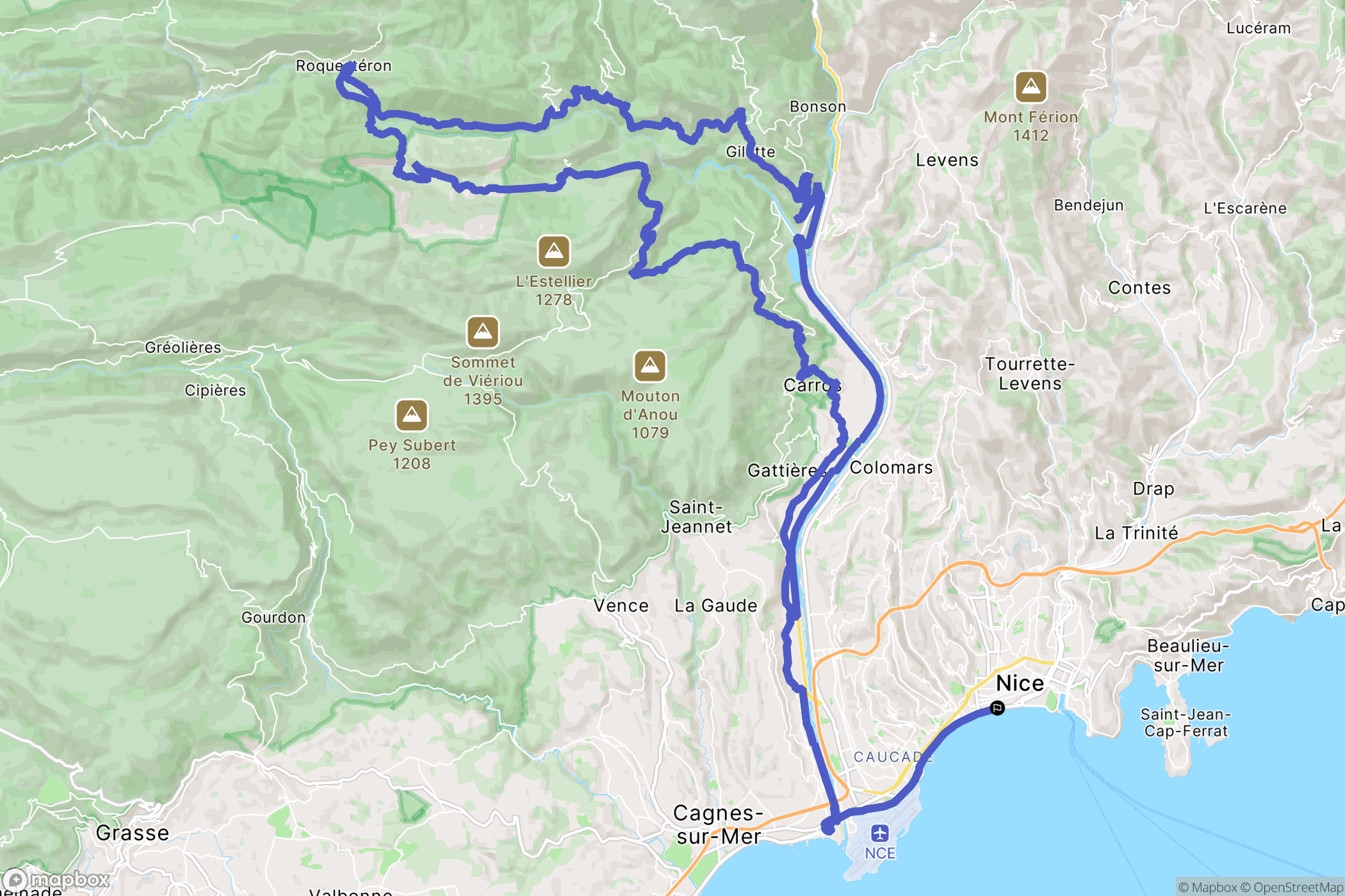 Nice : carte du parcours de randonnée - France