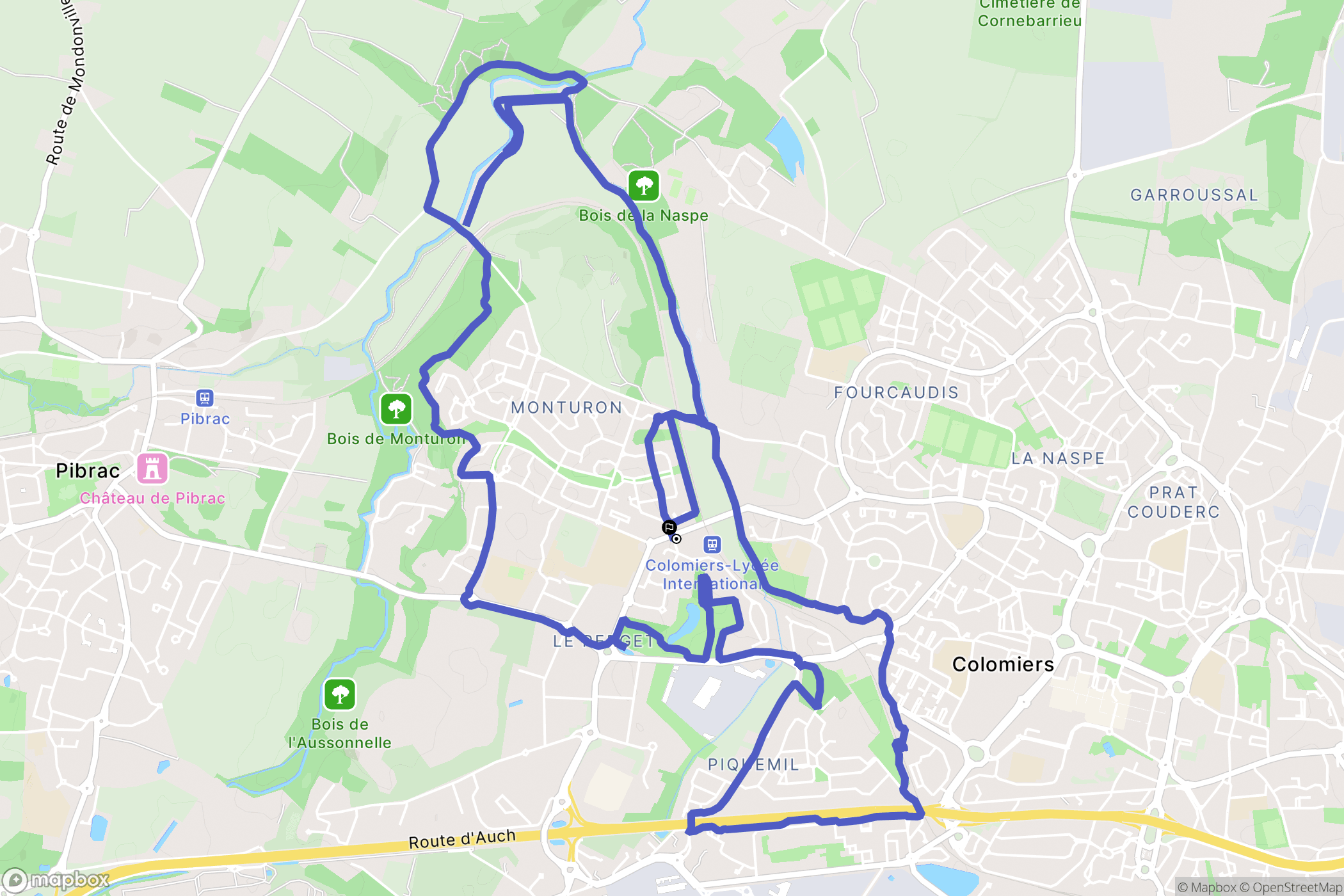 Colomiers : carte du parcours de randonnée - France