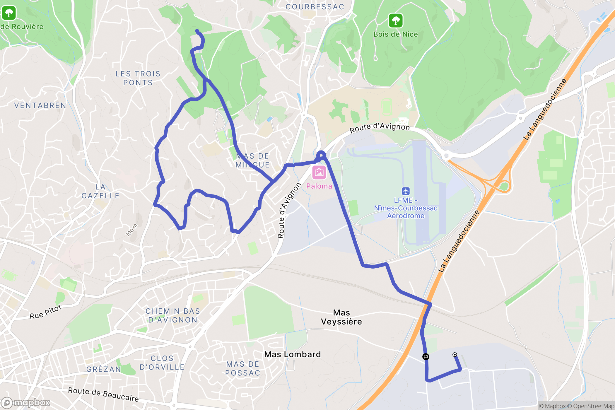 Nîmes : carte du parcours de randonnée - France