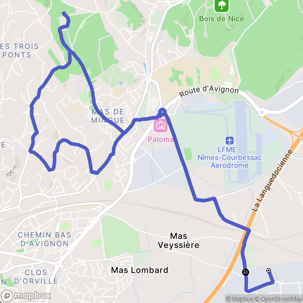 Nîmes : carte du parcours de randonnée - France