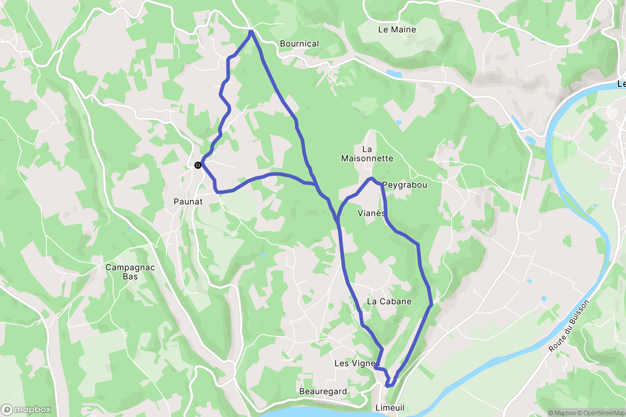 Paunat : carte du parcours de randonnée - France