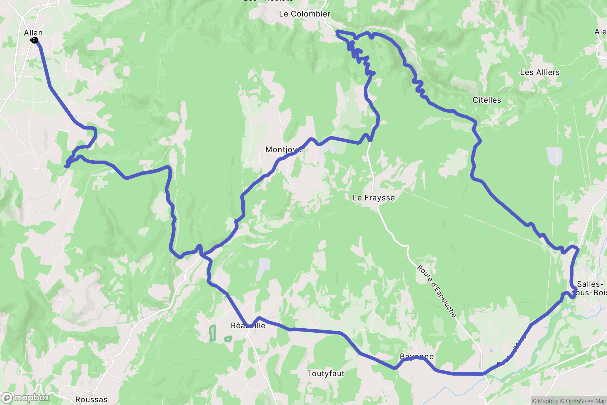 Allan : carte du parcours de randonnée - France