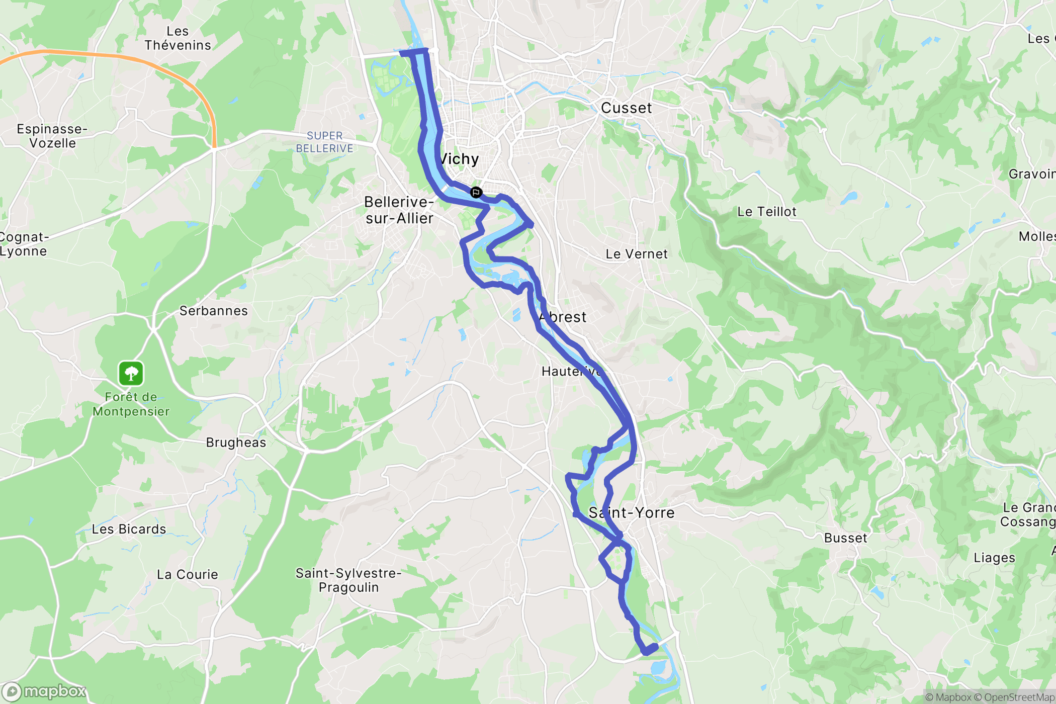 Vichy : carte du parcours de randonnée - France
