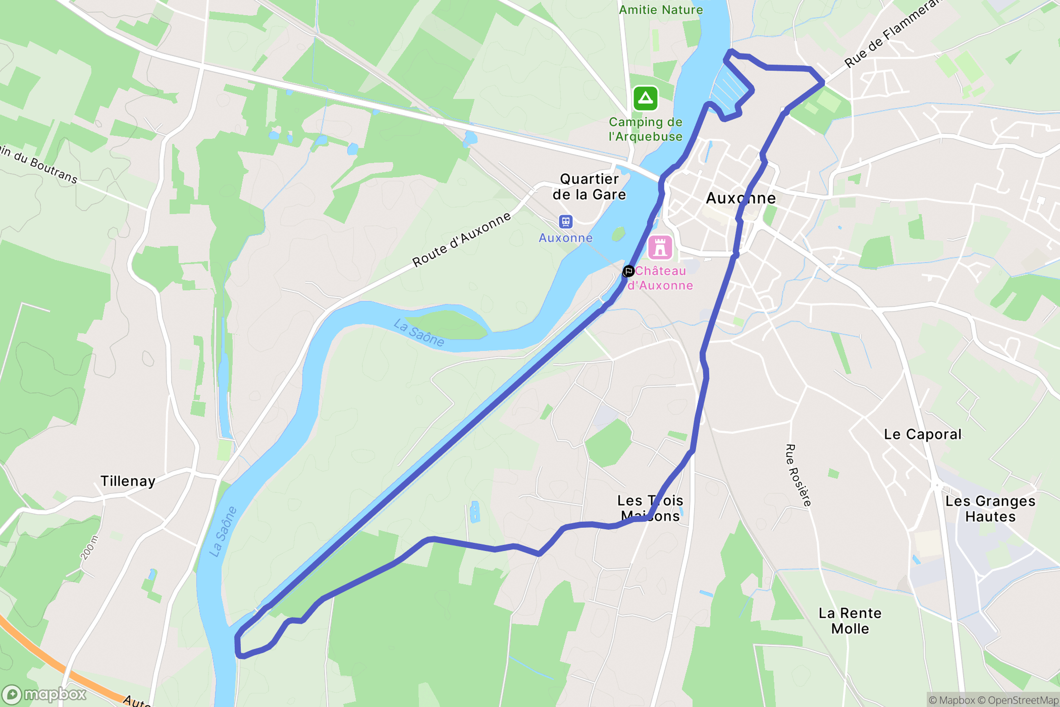 Auxonne : carte du parcours de randonnée - France
