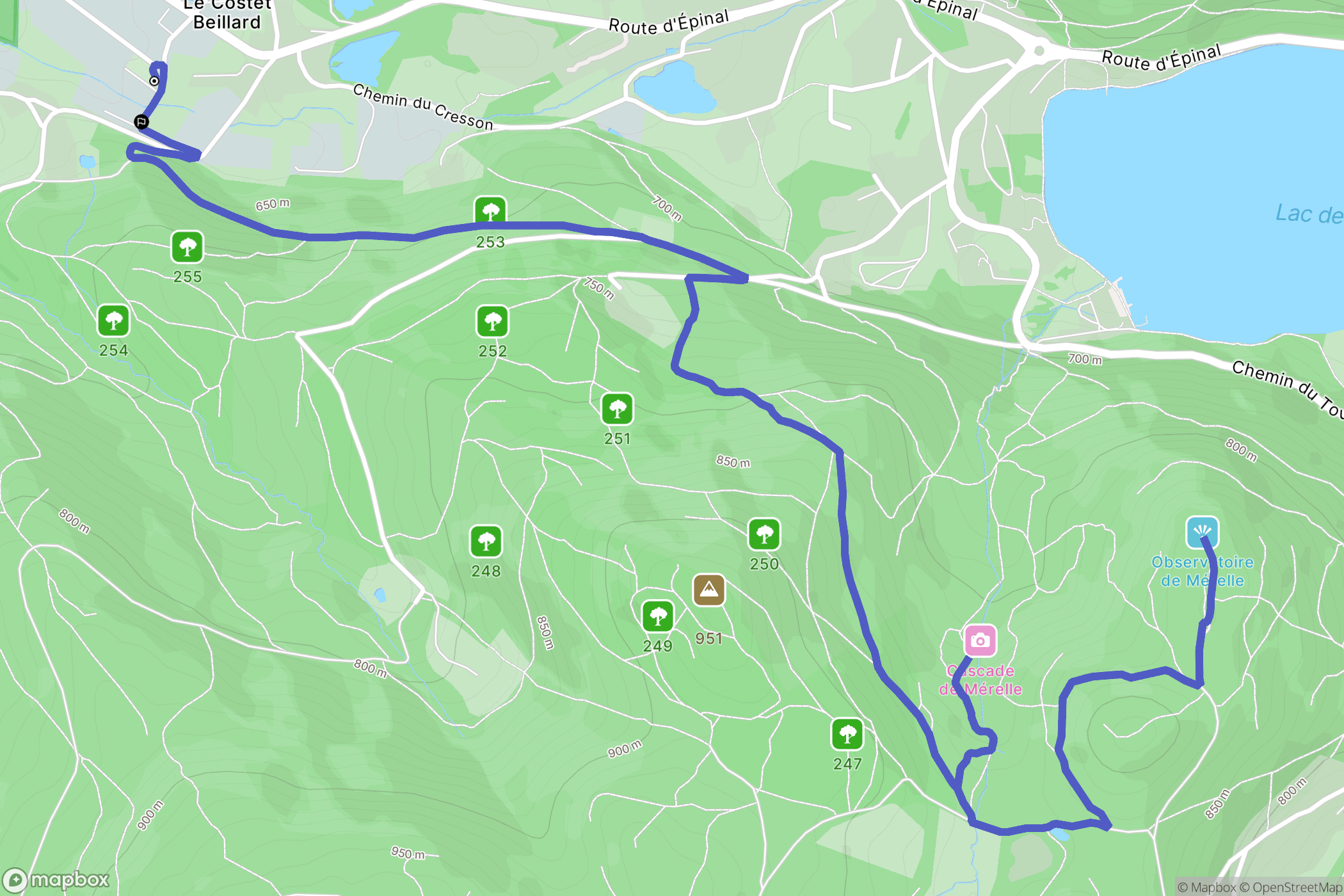 Gérardmer : carte du parcours de randonnée - France