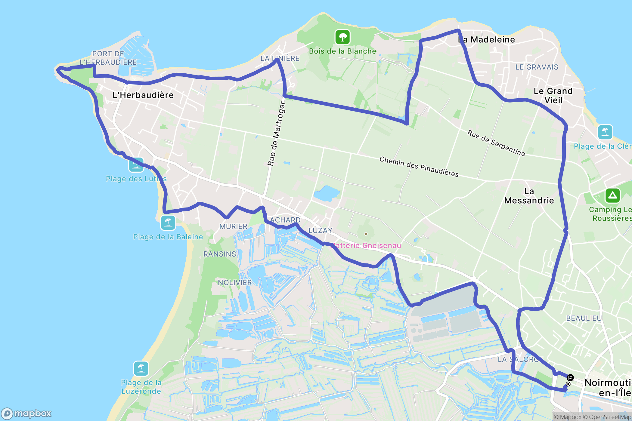 Noirmoutier-en-l'Île : carte du parcours de randonnée - France