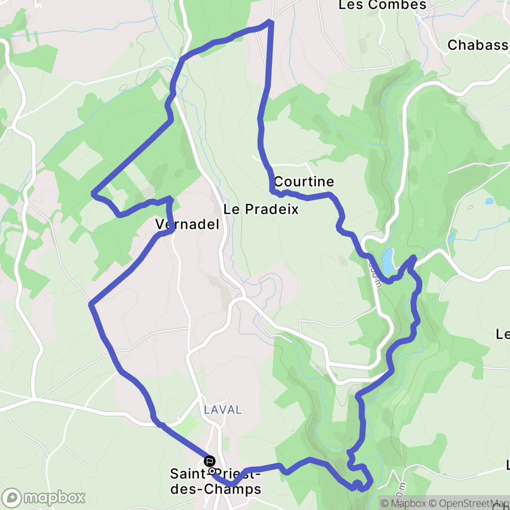 Saint-Priest-des-Champs : carte du parcours de randonnée - France