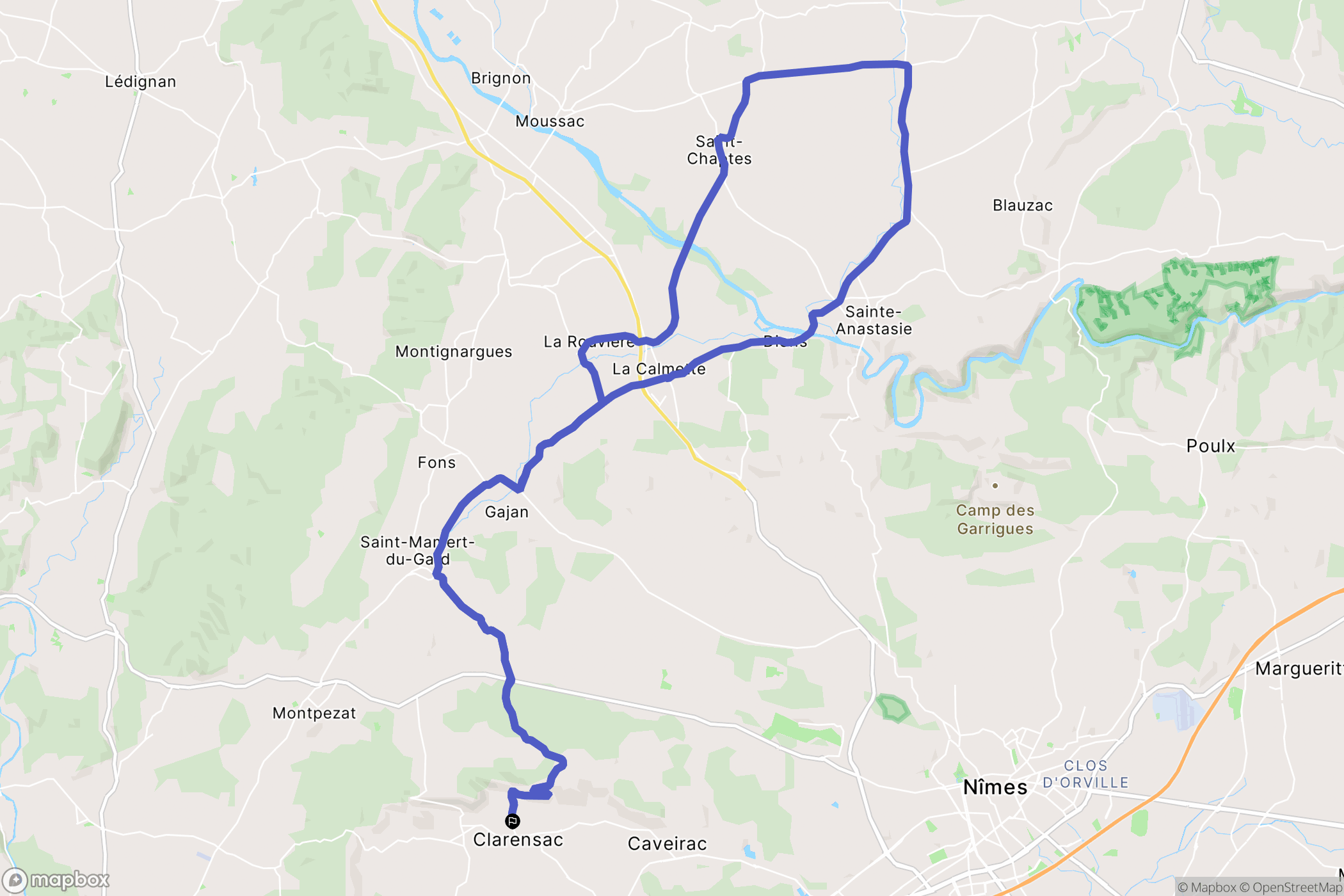 Clarensac : carte du parcours de randonnée - France