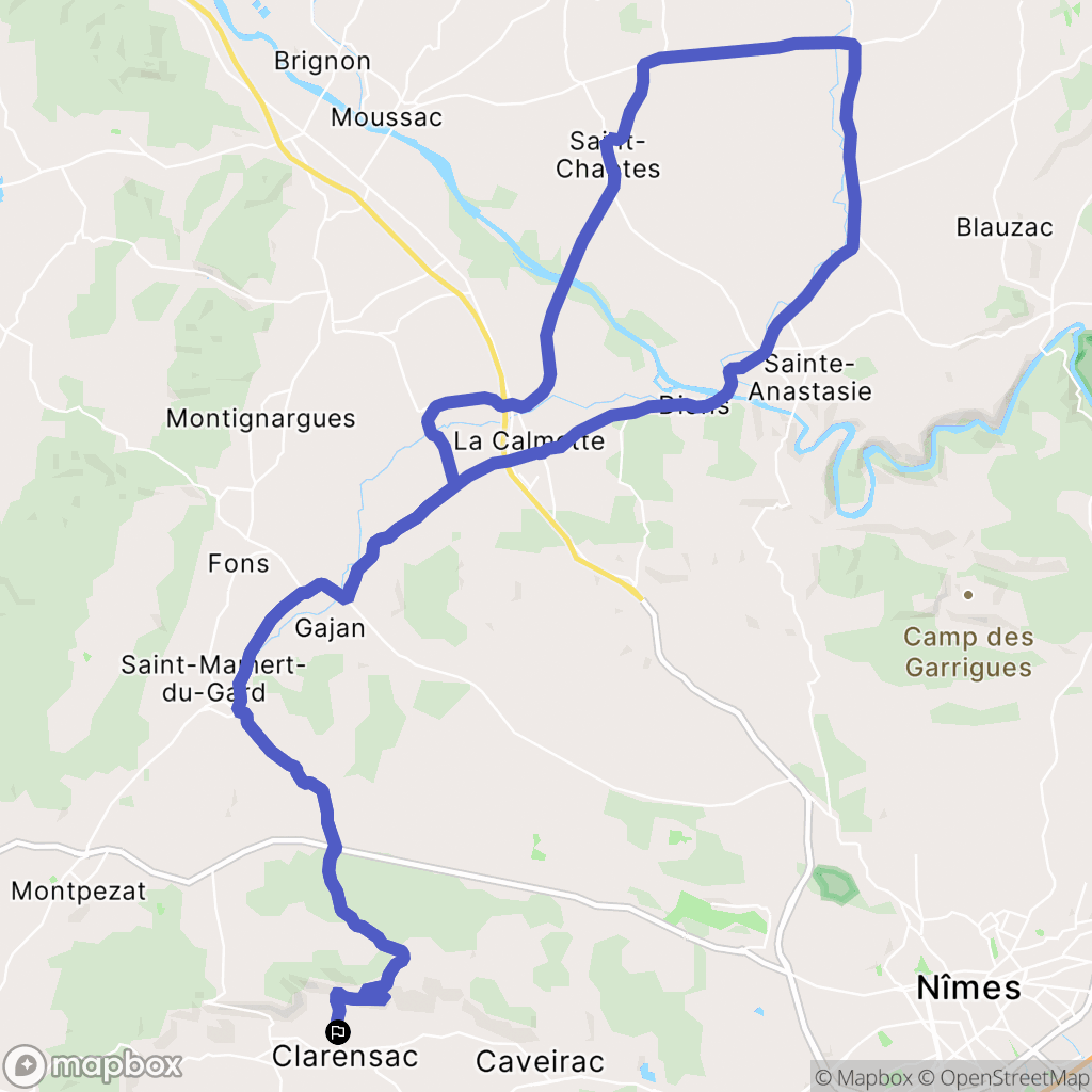 Clarensac : carte du parcours de randonnée - France