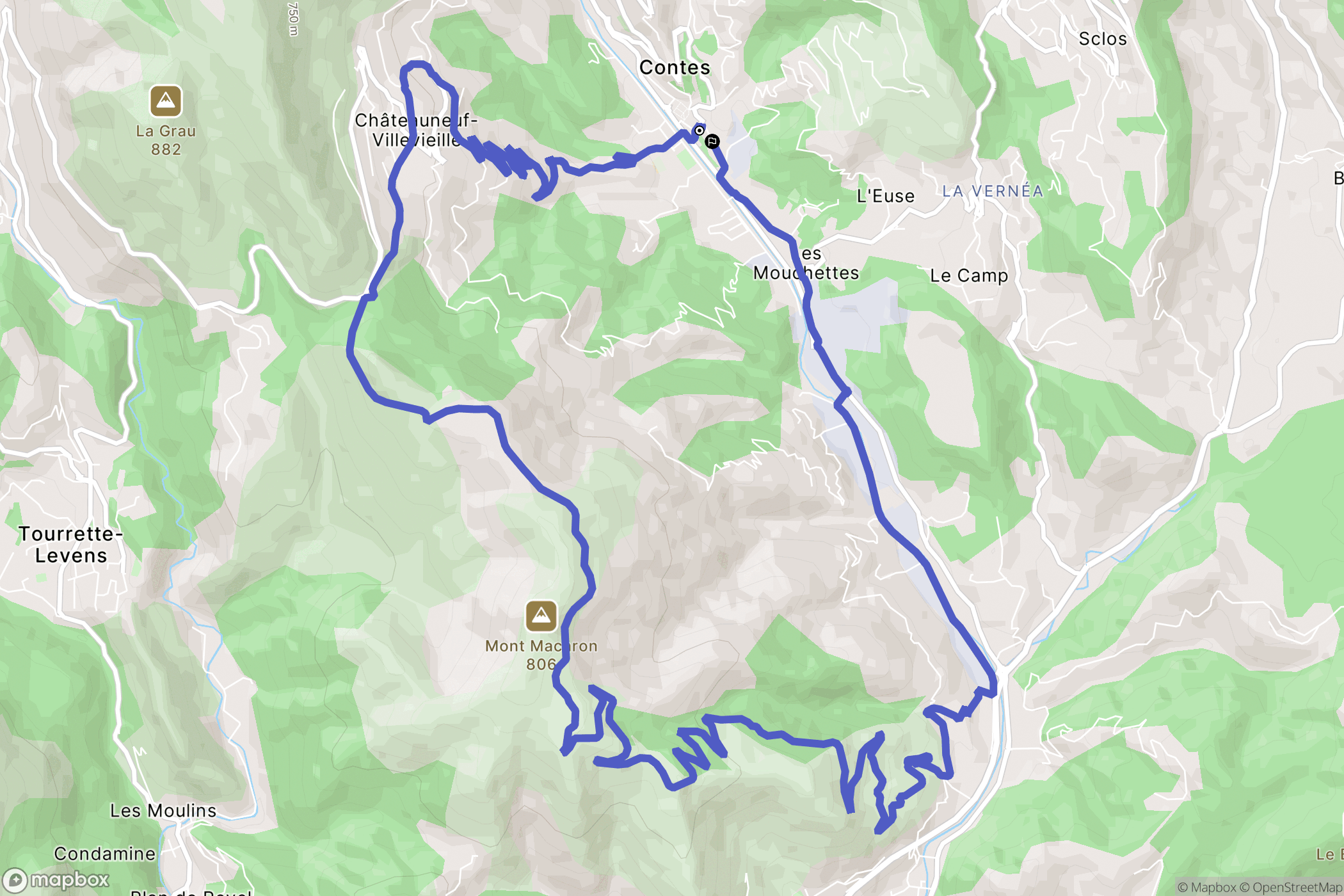 Contes : carte du parcours de randonnée - France