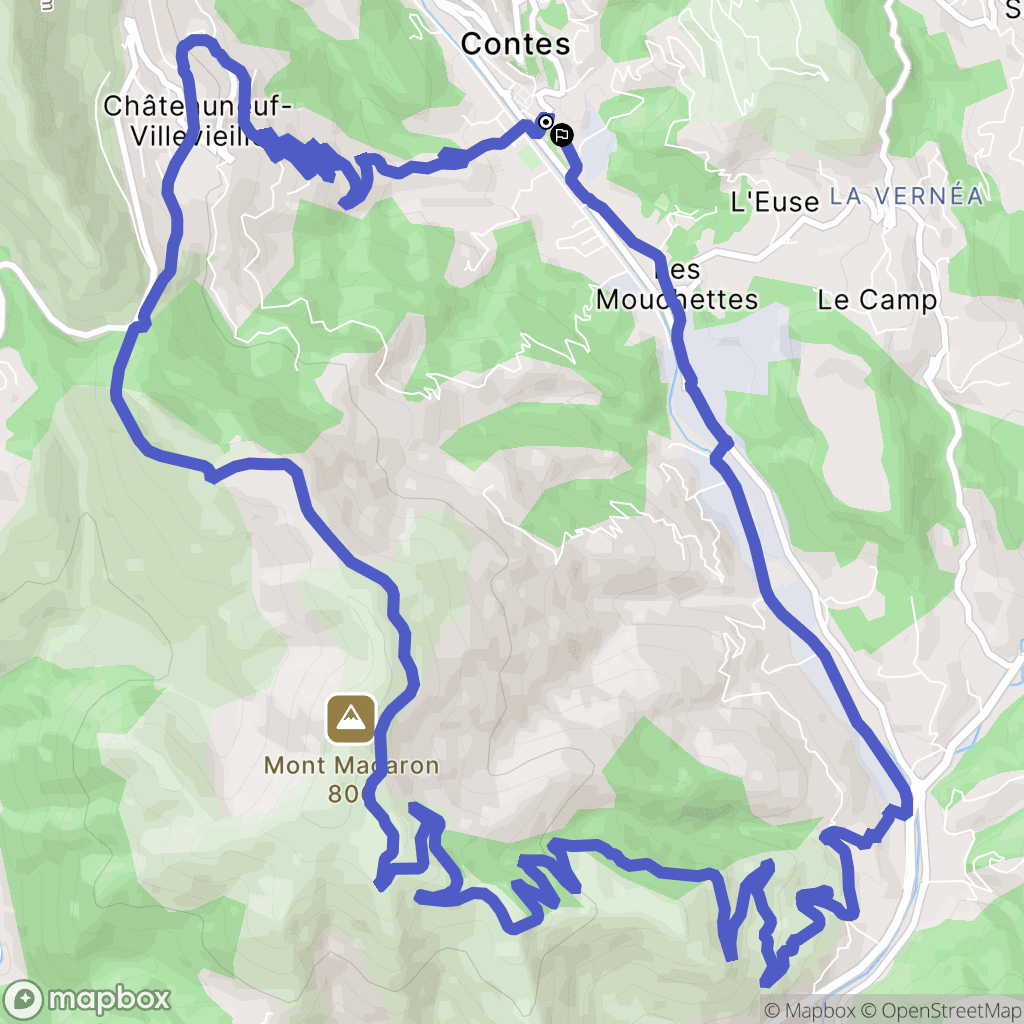 Contes : carte du parcours de randonnée - France