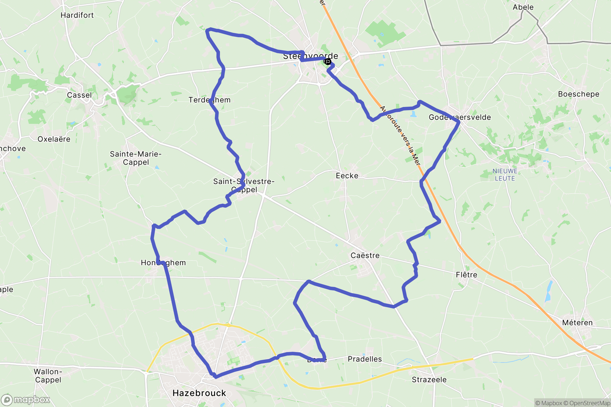 Steenvoorde : carte du parcours de randonnée - France
