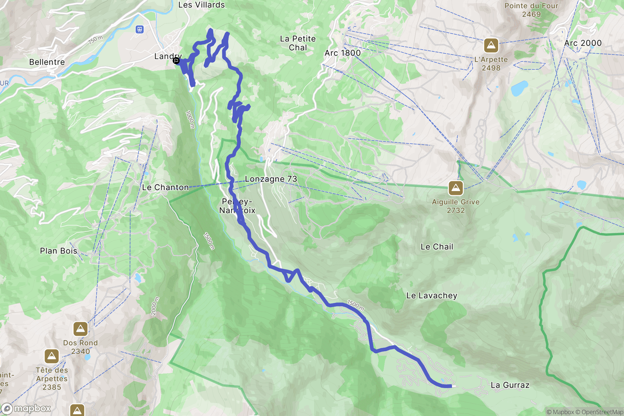 Landry : carte du parcours de randonnée - France