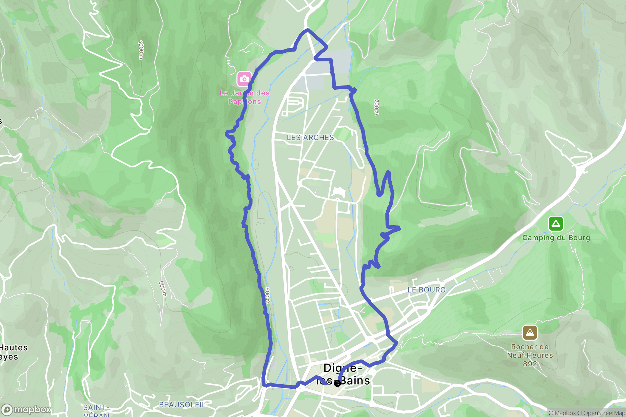 Digne-les-Bains : carte du parcours de randonnée - France