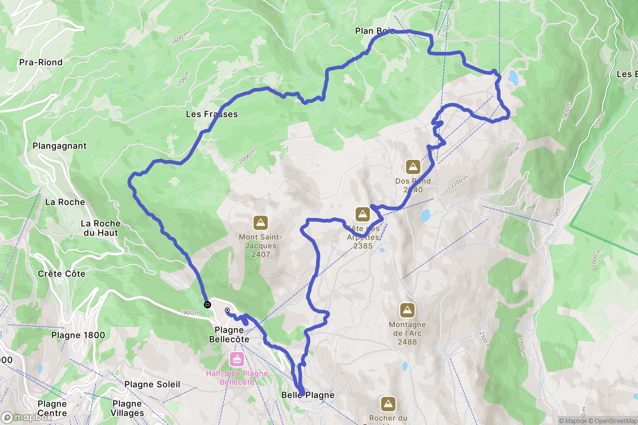La Plagne-Tarentaise : carte du parcours de randonnée - France