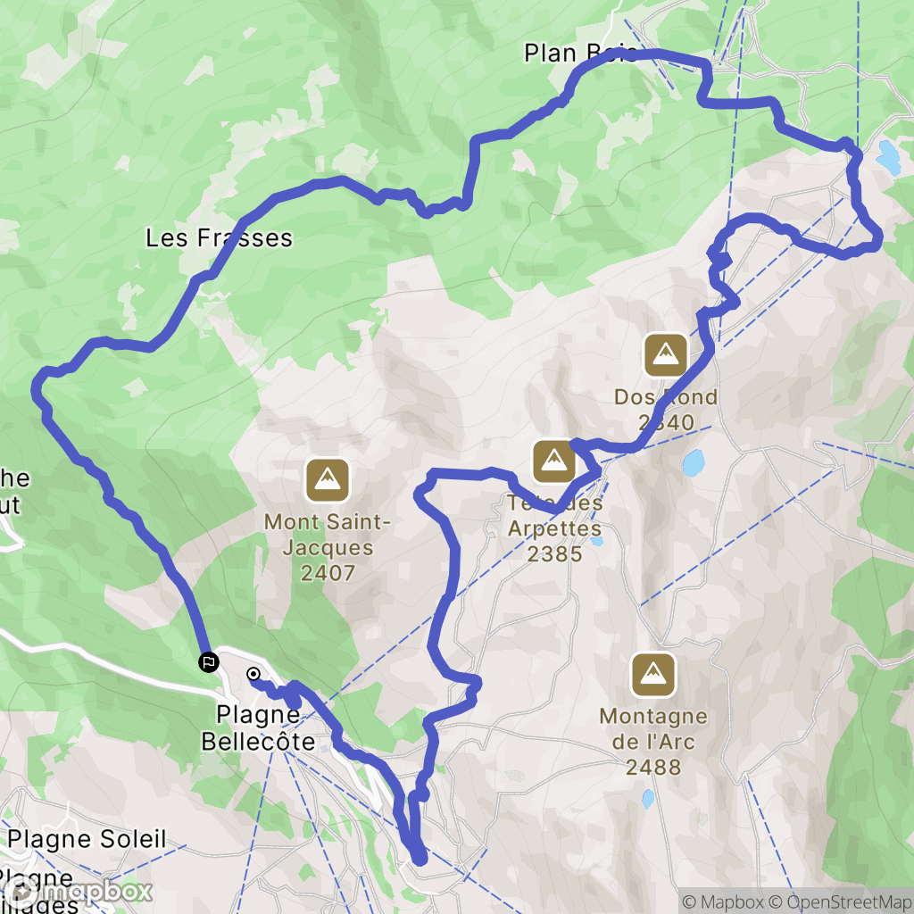 La Plagne-Tarentaise : carte du parcours de randonnée - France
