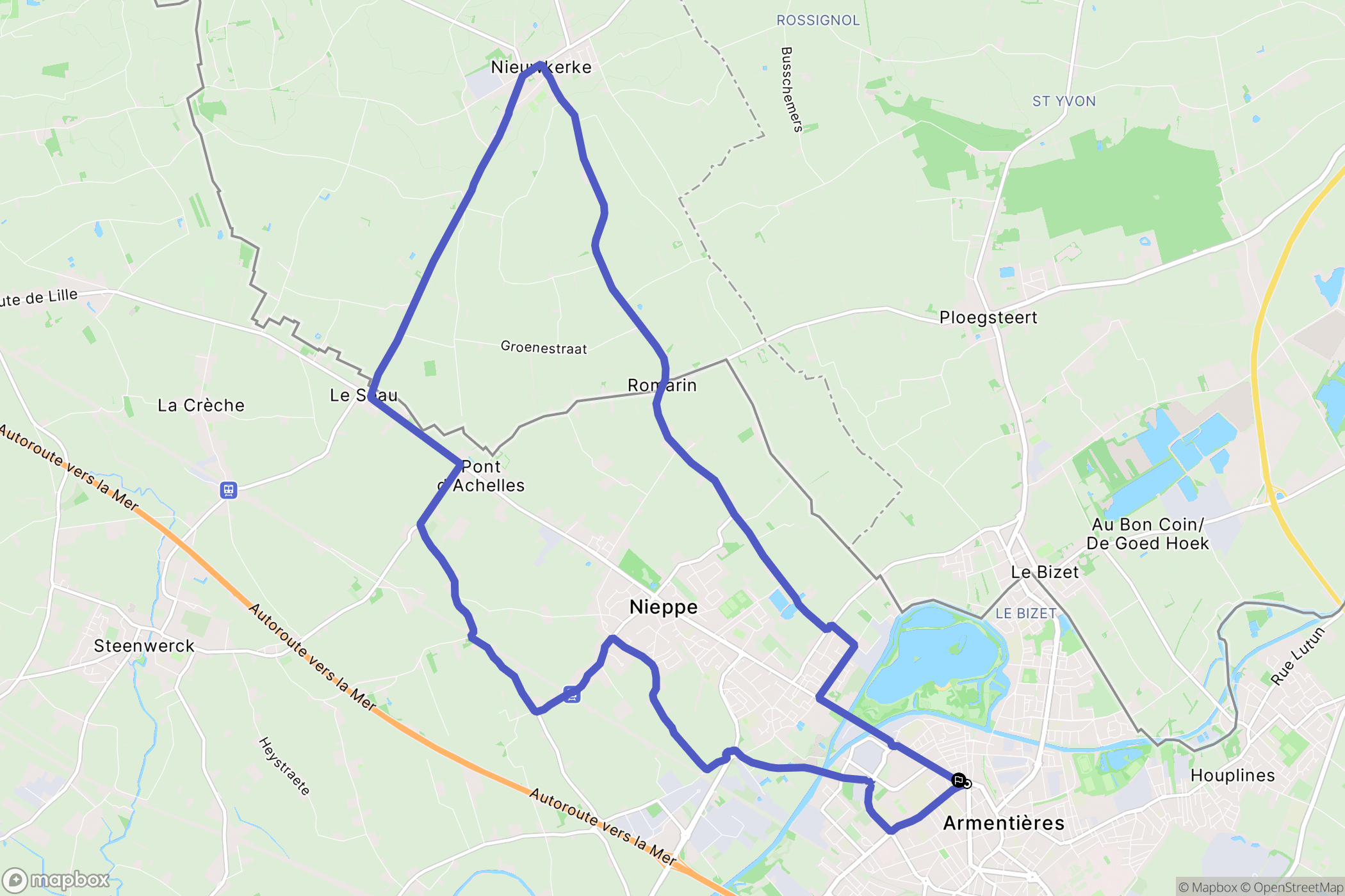 Armentières : carte du parcours de randonnée - France