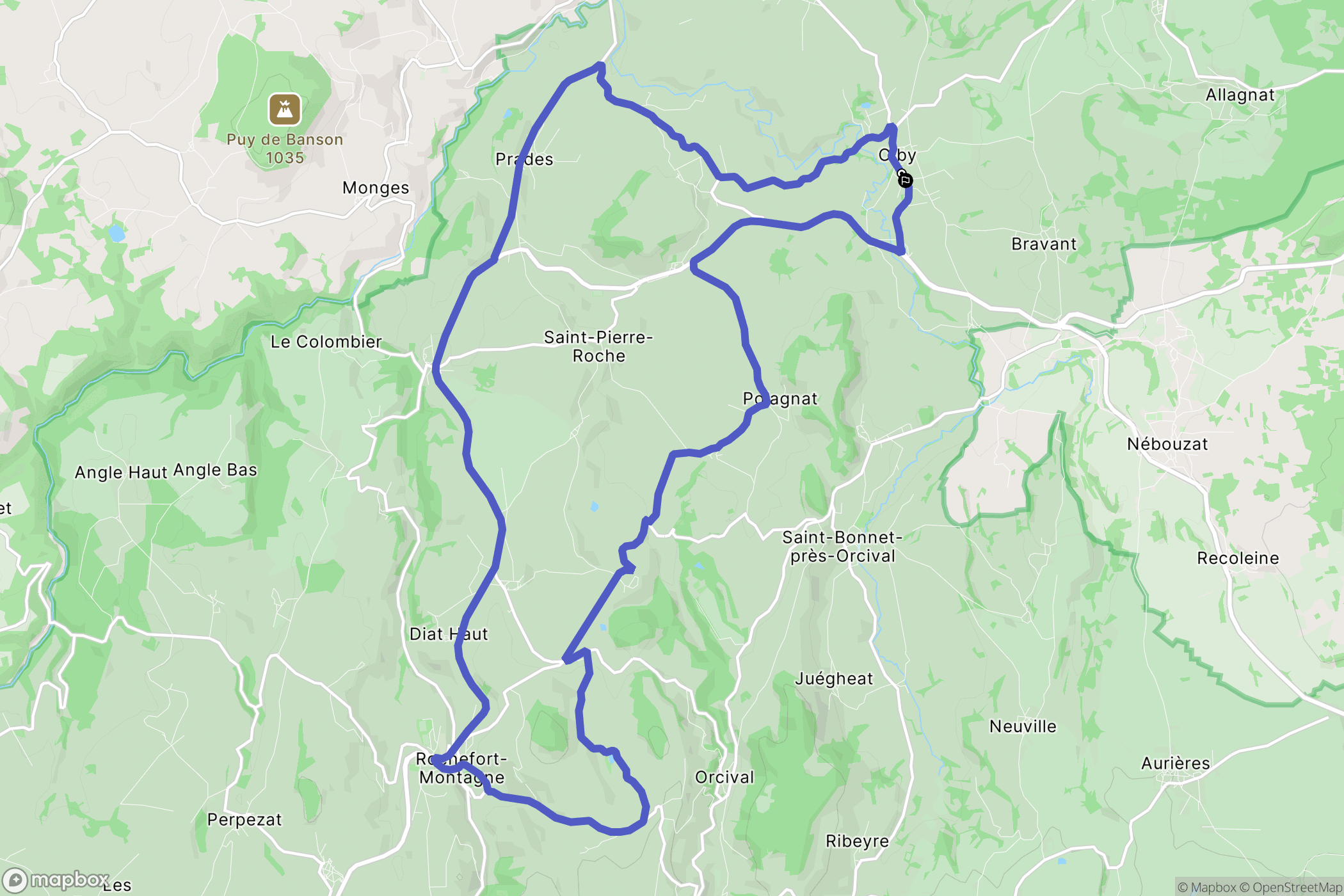 Olby : carte du parcours de randonnée - France