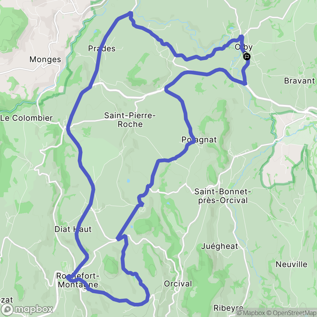 Olby : carte du parcours de randonnée - France