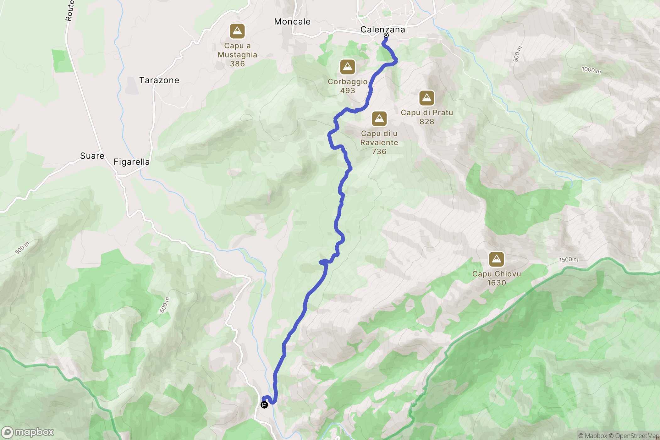 Calenzana : carte du parcours de randonnée - France