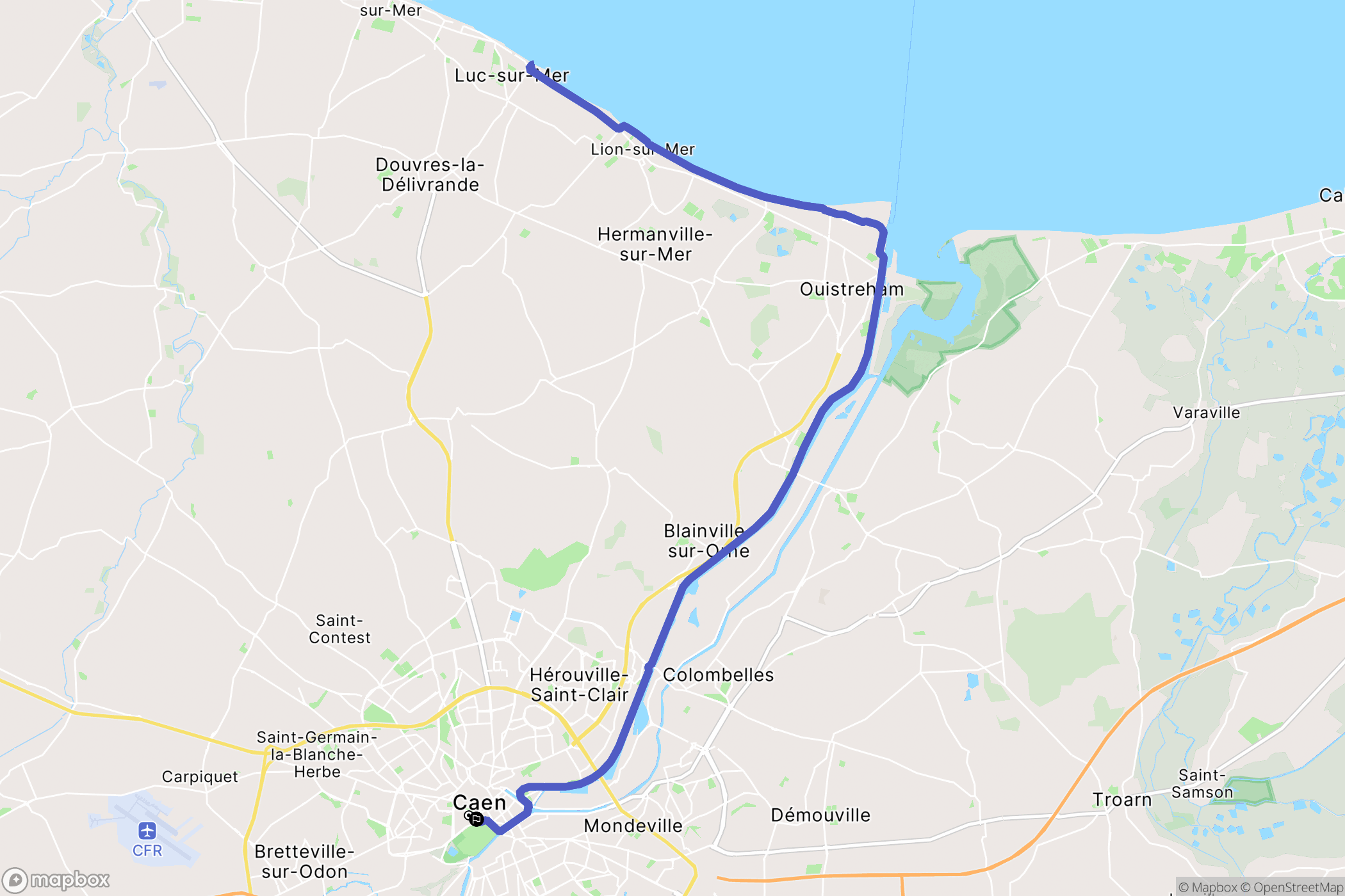 Caen : carte du parcours de randonnée - France