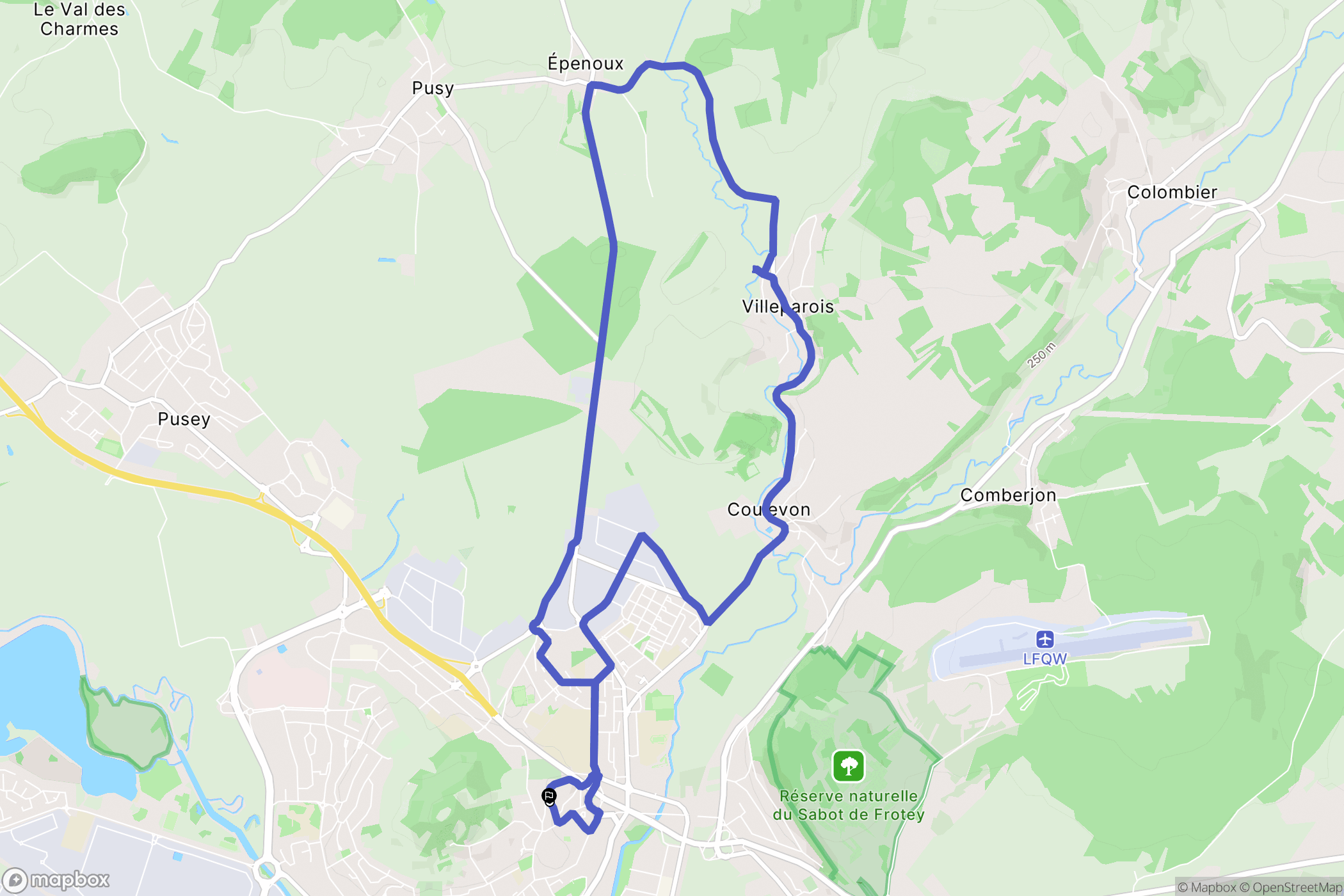 Vesoul : carte du parcours de randonnée - France