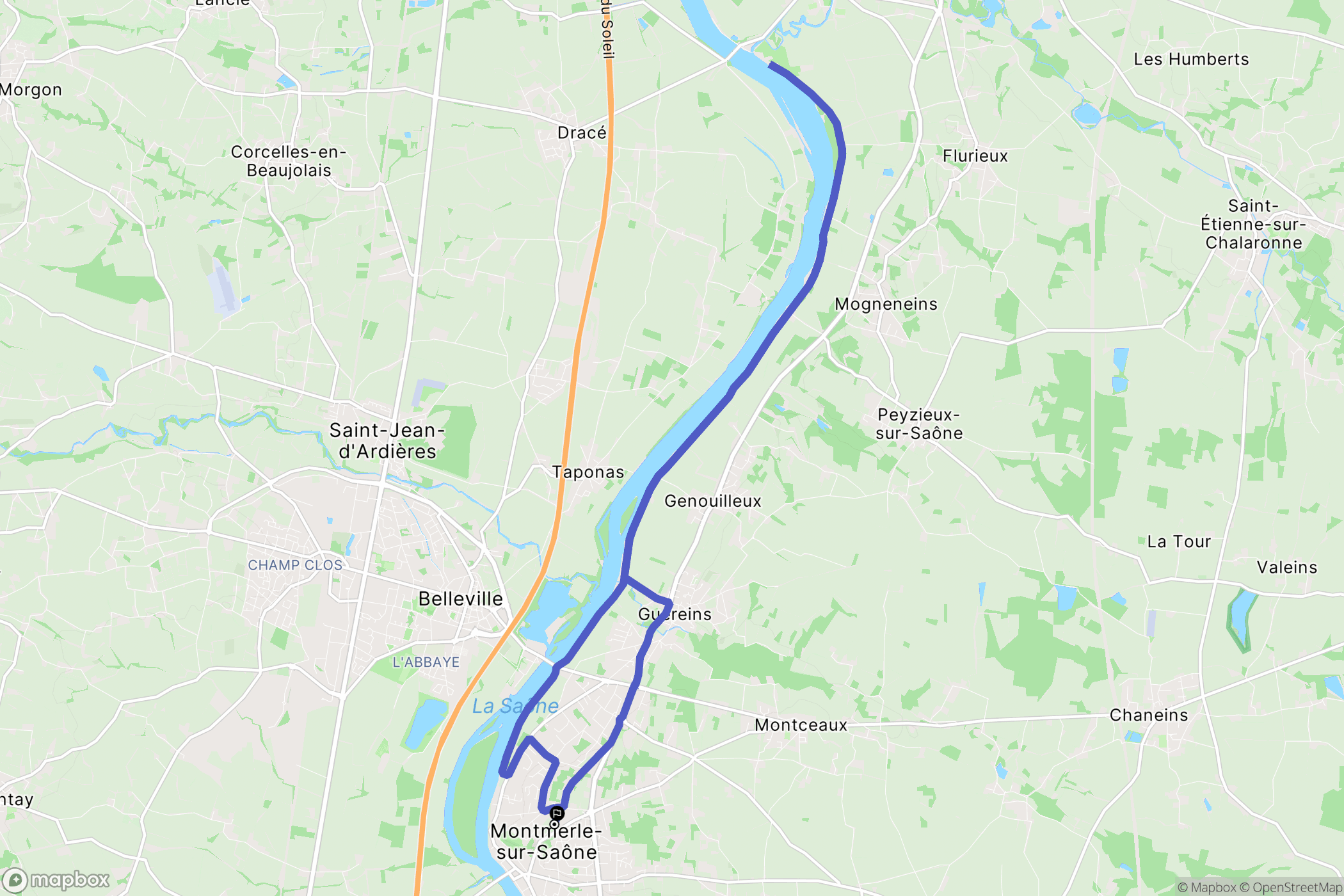Montmerle-sur-Saône : carte du parcours de randonnée - France