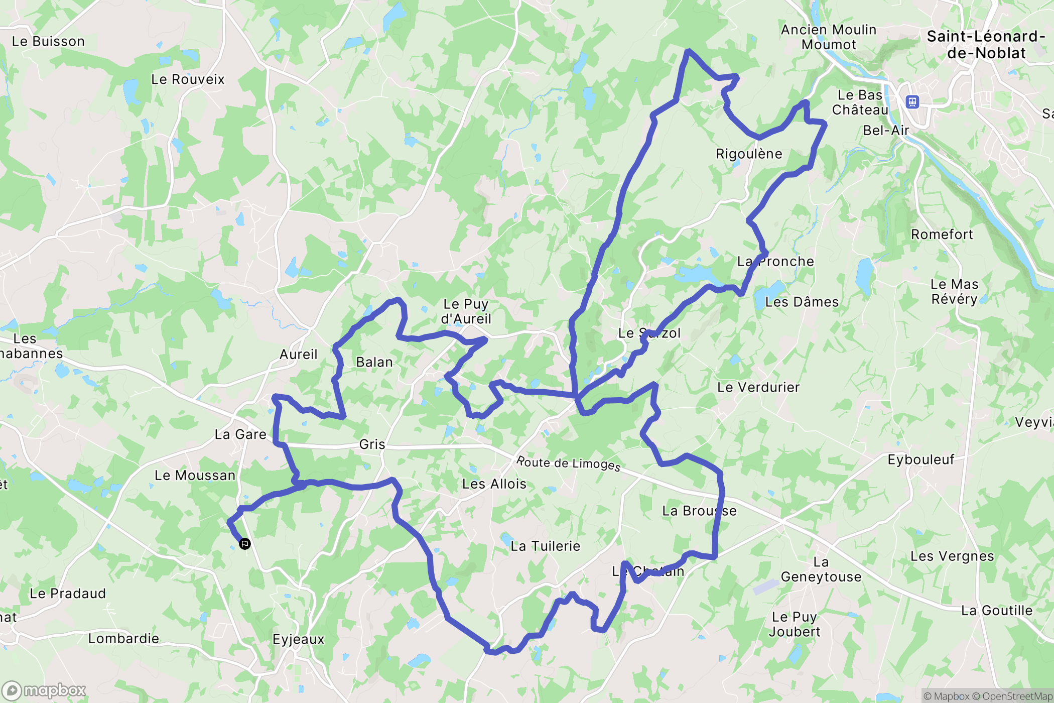 Eyjeaux : carte du parcours de randonnée - France