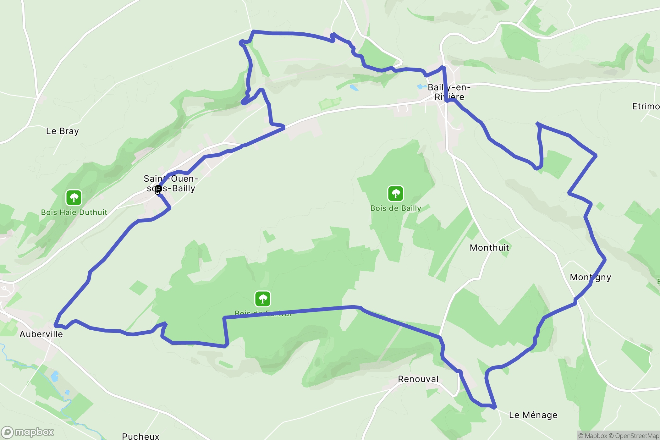 Saint-Ouen-sous-Bailly : carte du parcours de randonnée - France