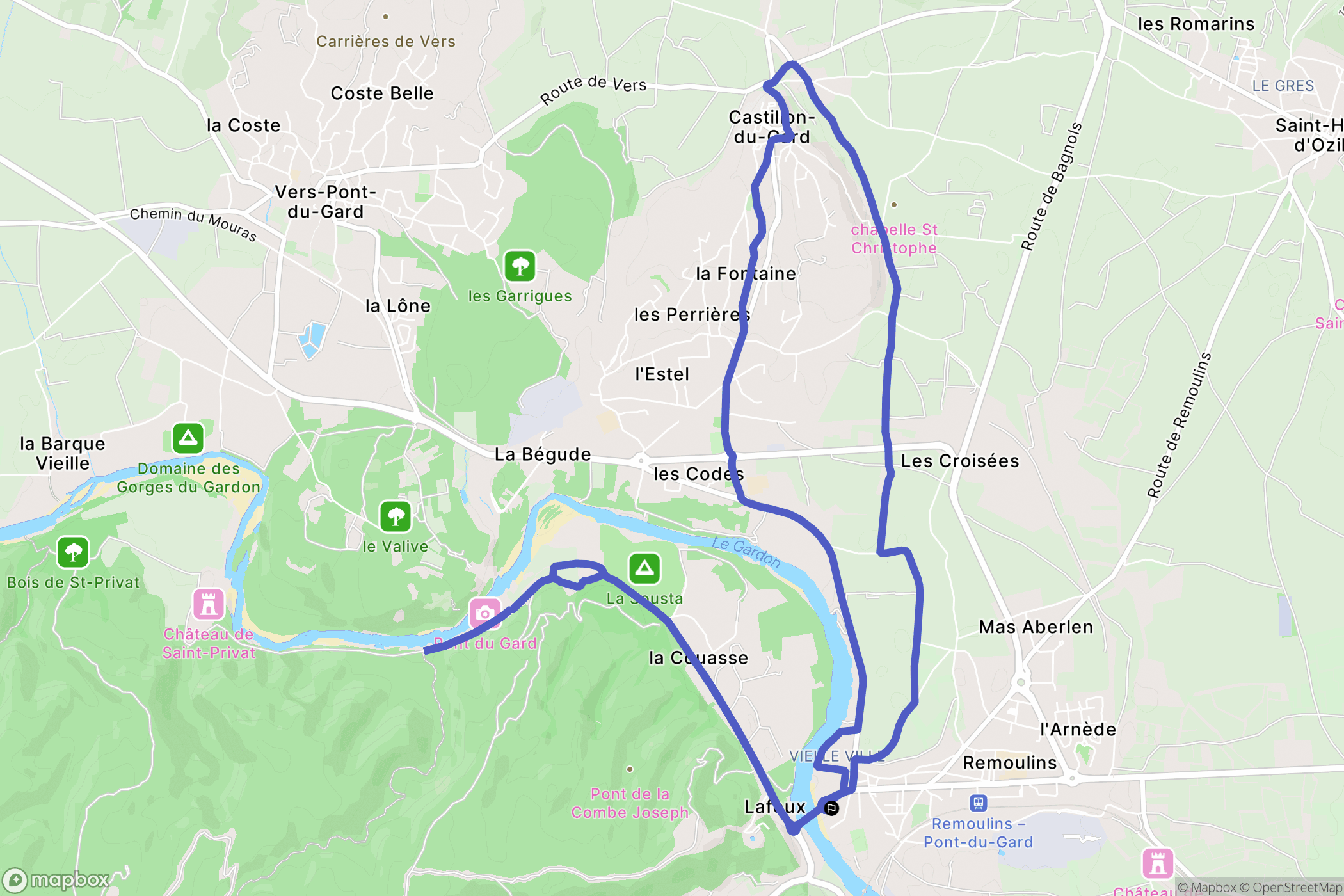 Remoulins : carte du parcours de randonnée - France