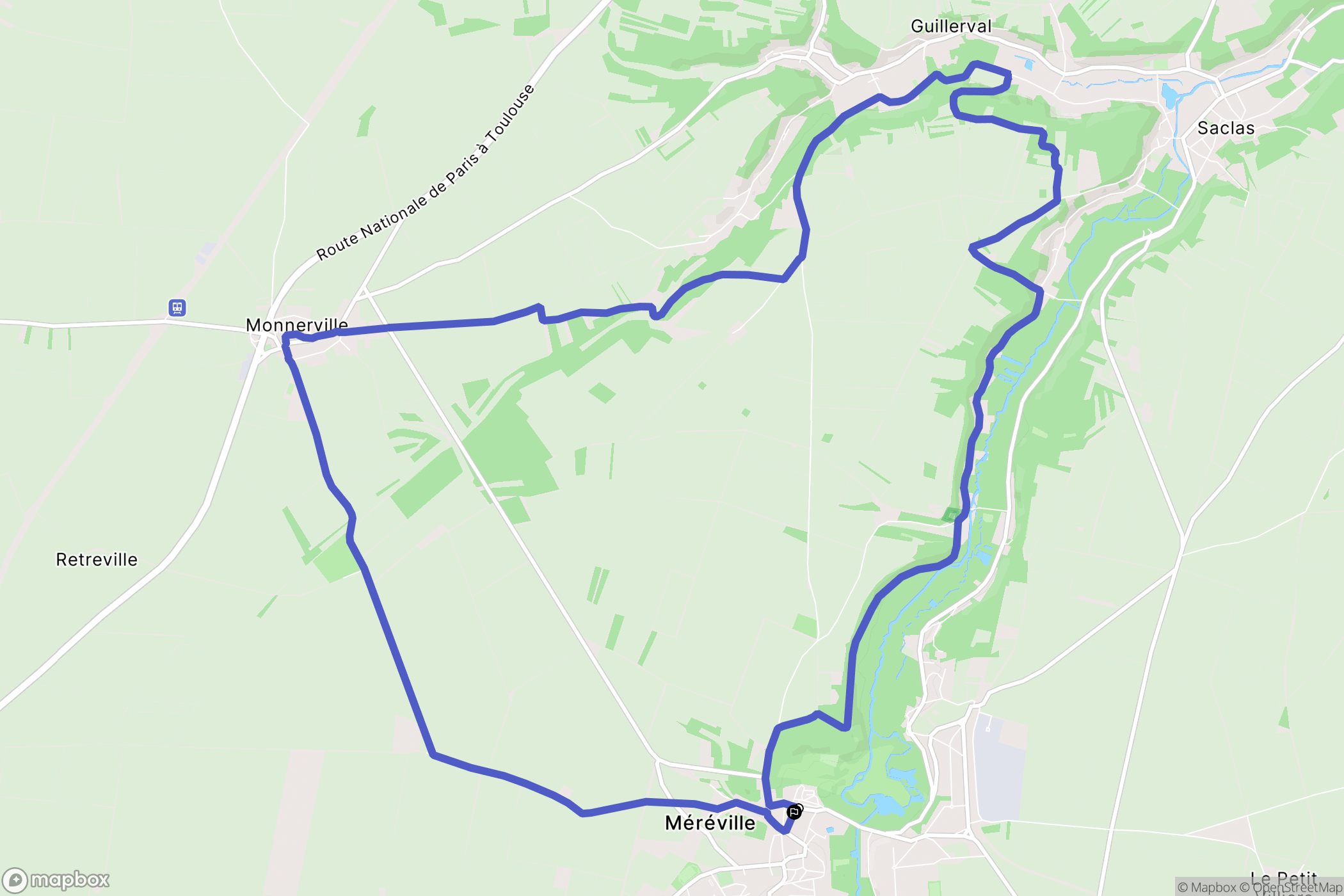 Le Mérévillois : carte du parcours de randonnée - France