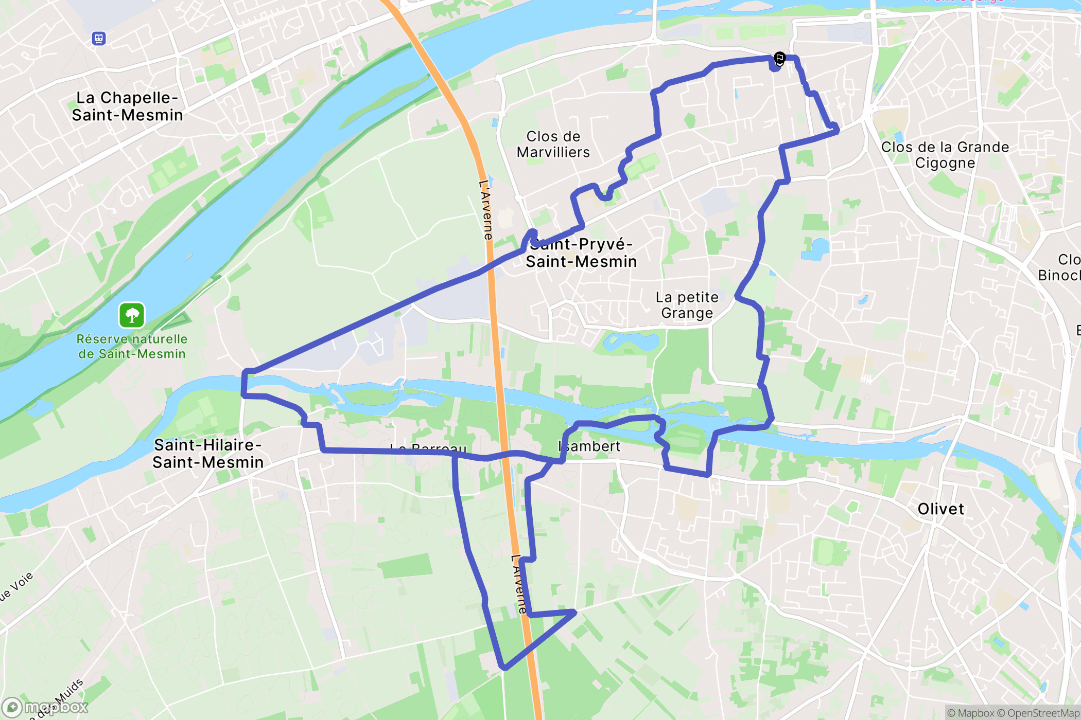 Orléans : carte du parcours de randonnée - France