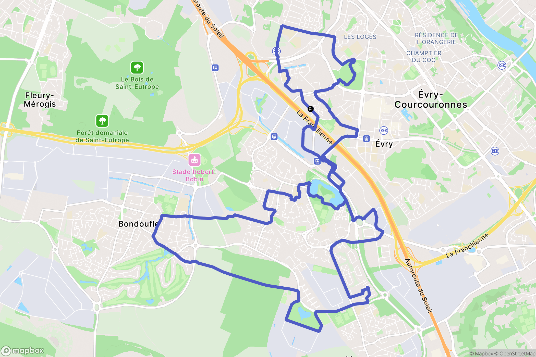 Évry-Courcouronnes : carte du parcours de randonnée - France