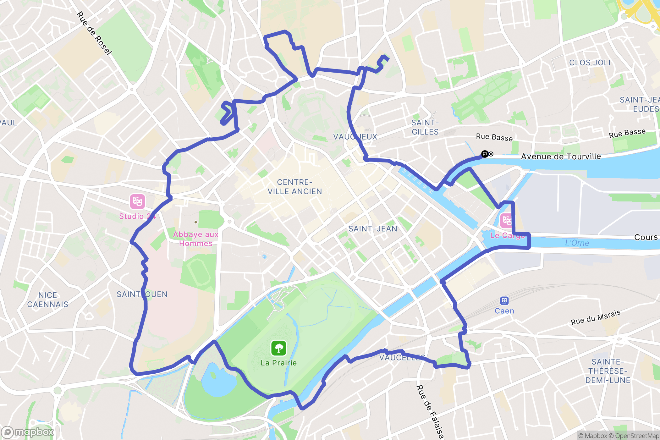 Caen : carte du parcours de randonnée - France