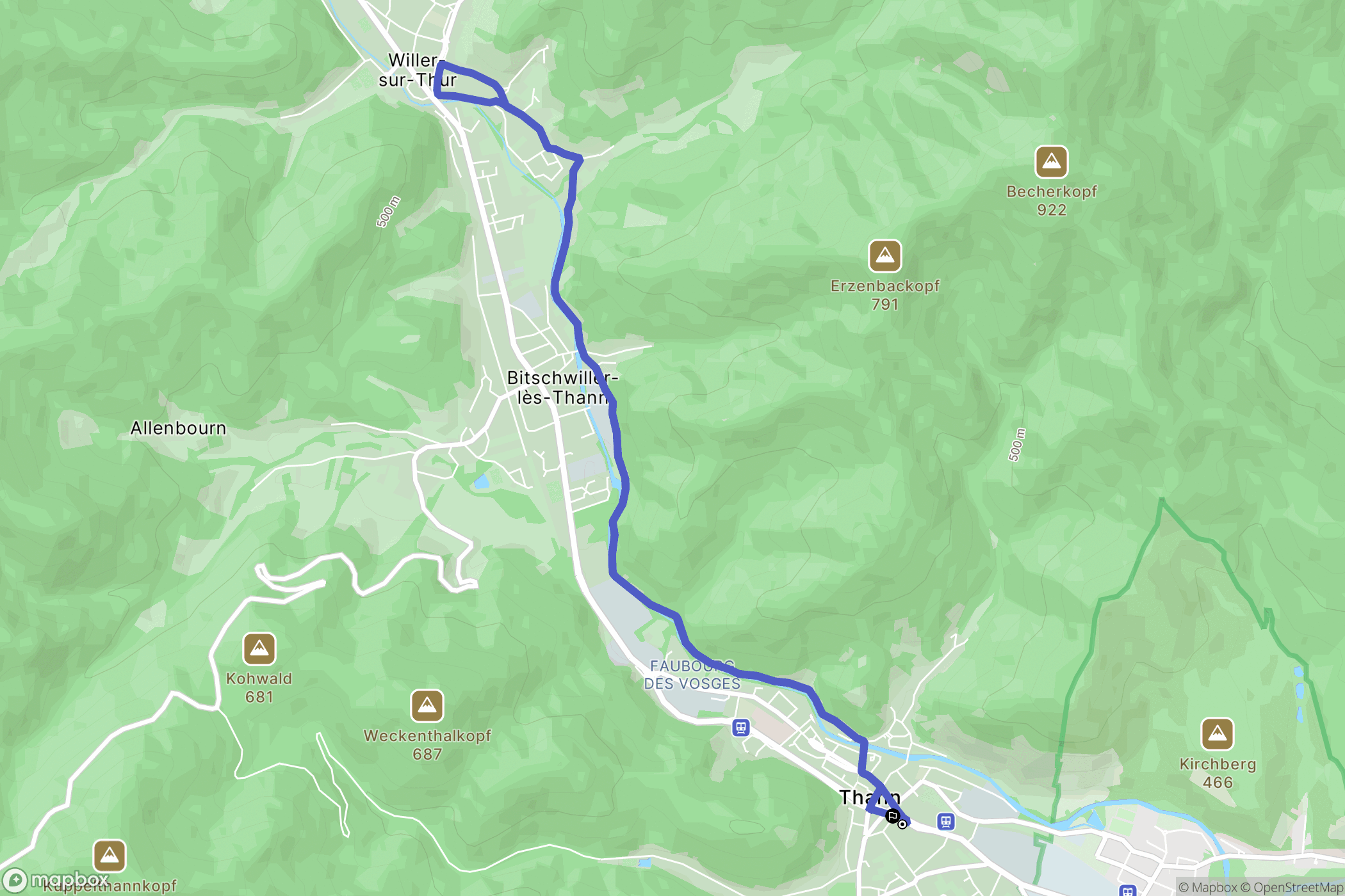 Thann : carte du parcours de randonnée - France