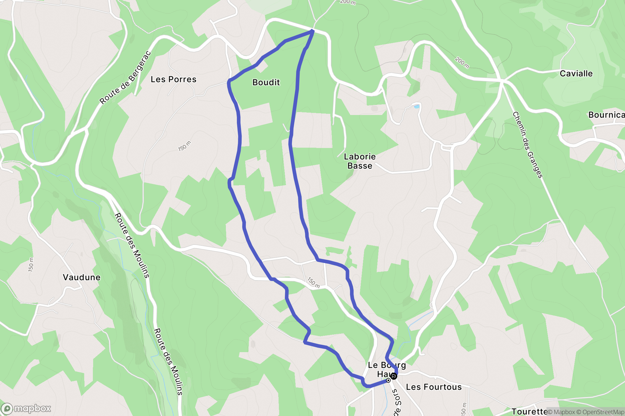 Paunat : carte du parcours de randonnée - France